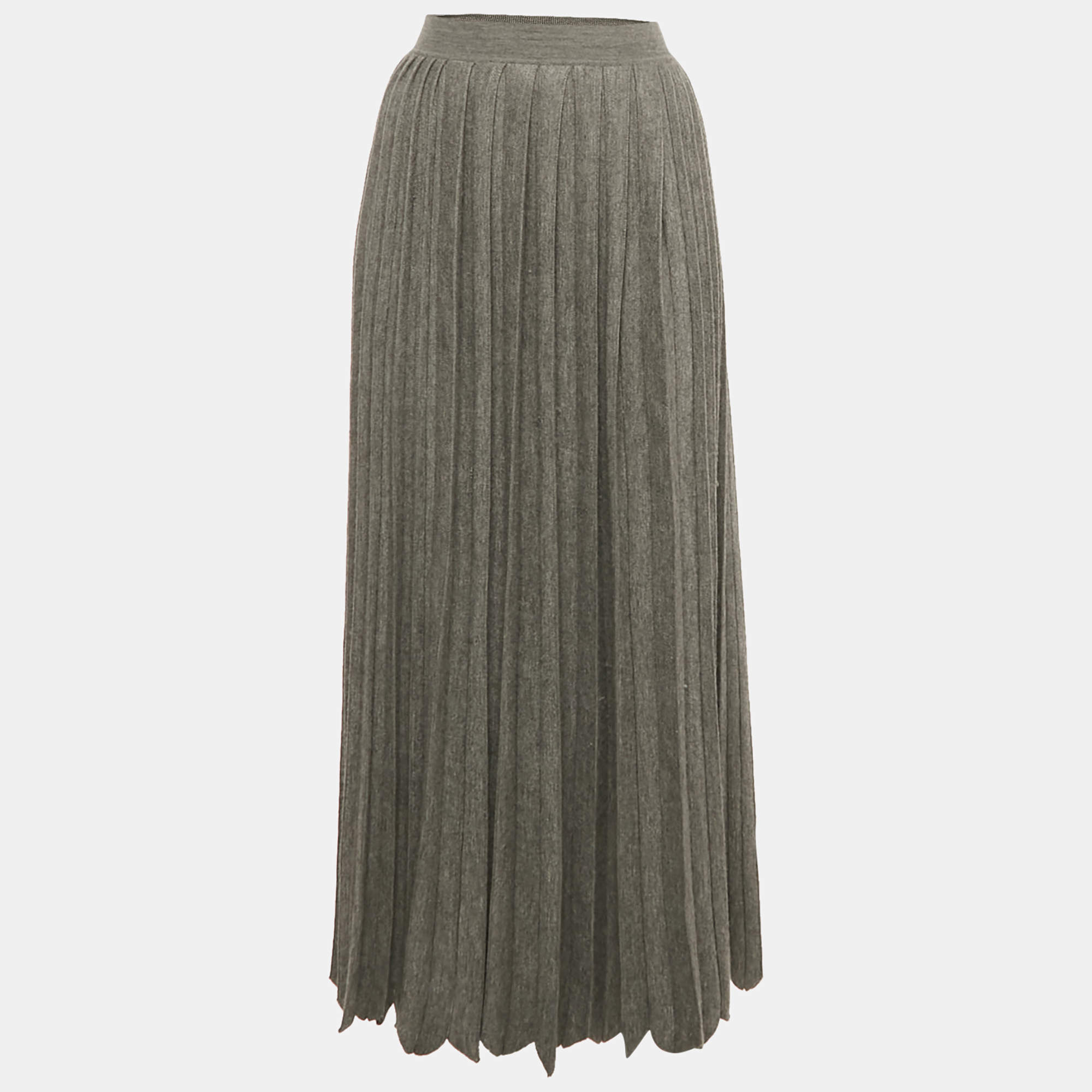 Loro Piana Grey Pleated Cashmere Knit Maxi Skirt L