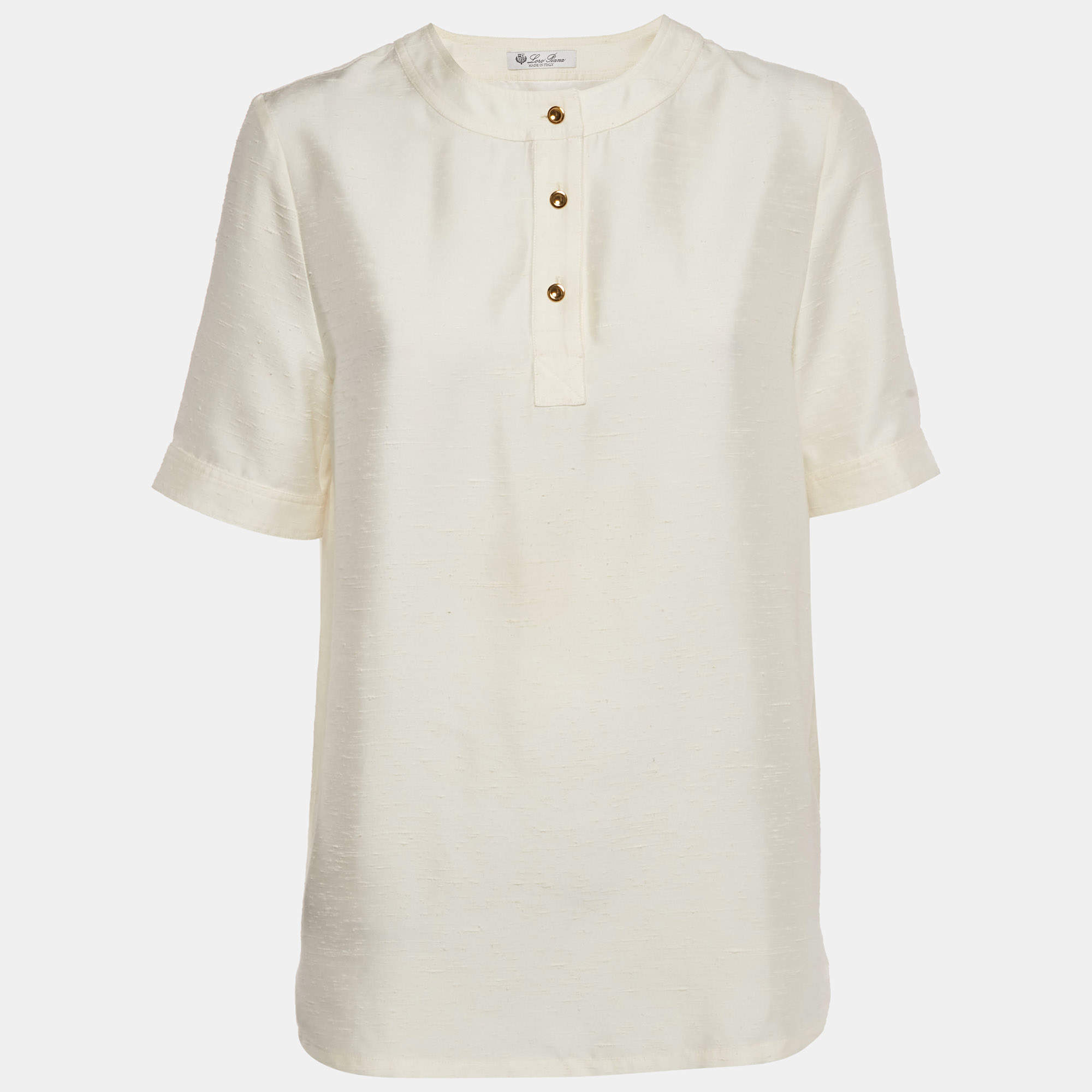 Pre Owned Loro Piana Cream Dupion Silk Jadyn Blouse S