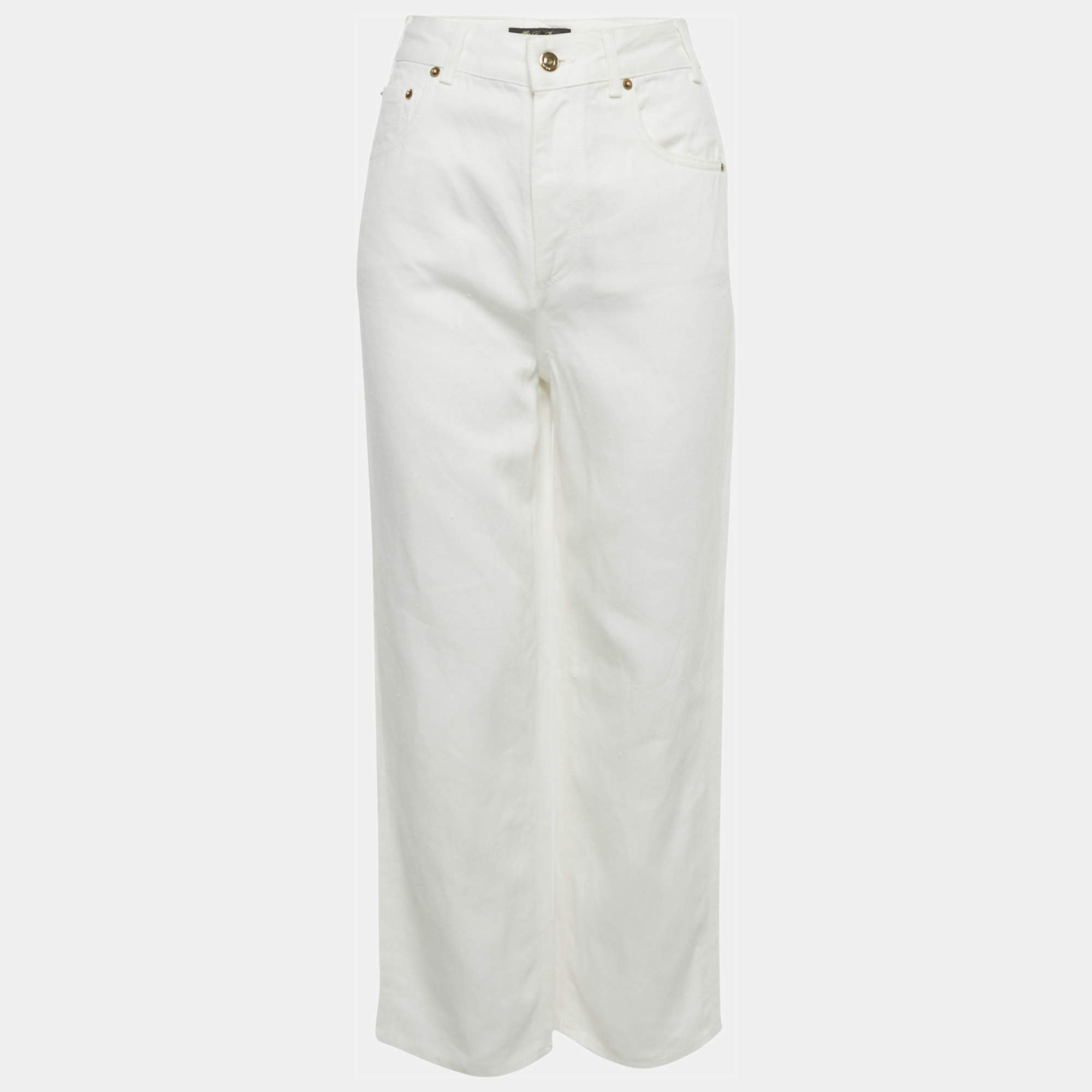 Pre Owned Loro Piana White Denim Wide Leg Jeans S Waist 25"