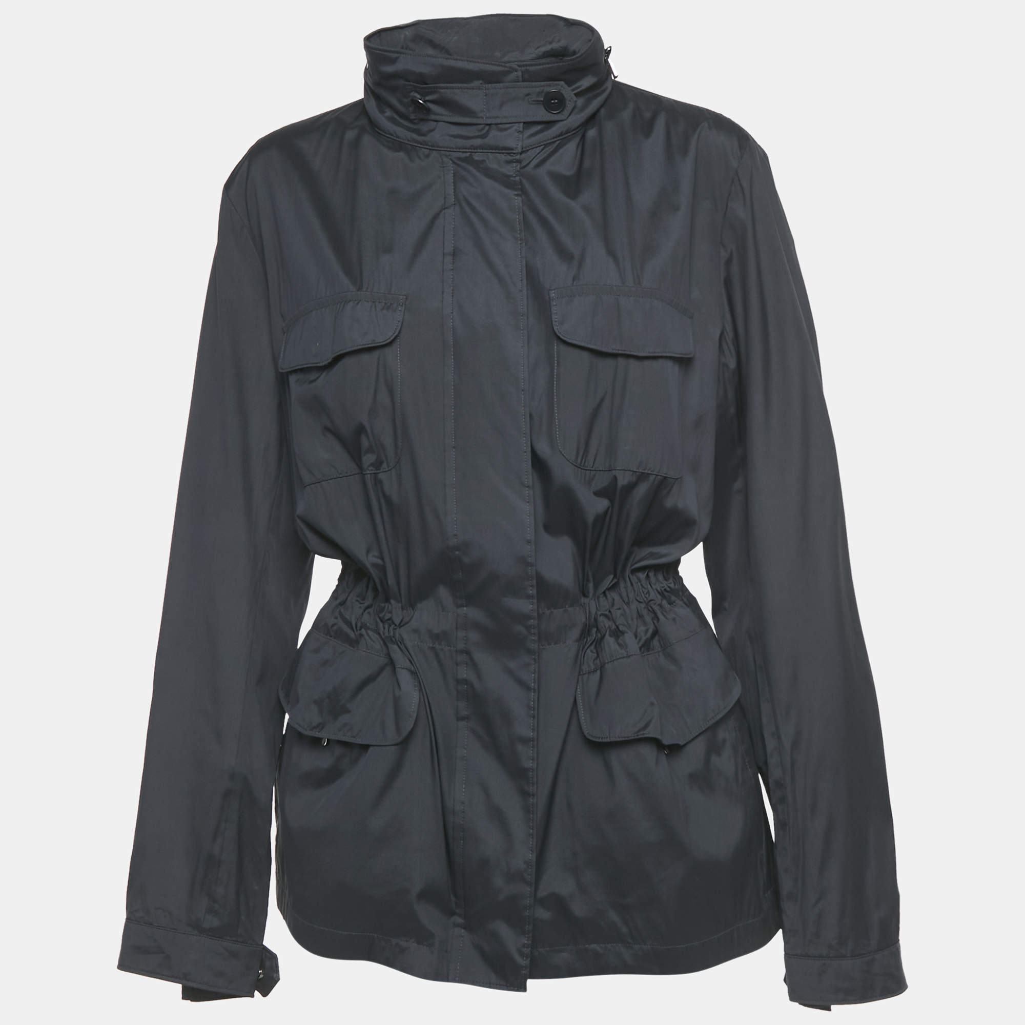 Pre Owned Loro Piana Navy Blue Silk Concealed Hood Travelers Jacket L