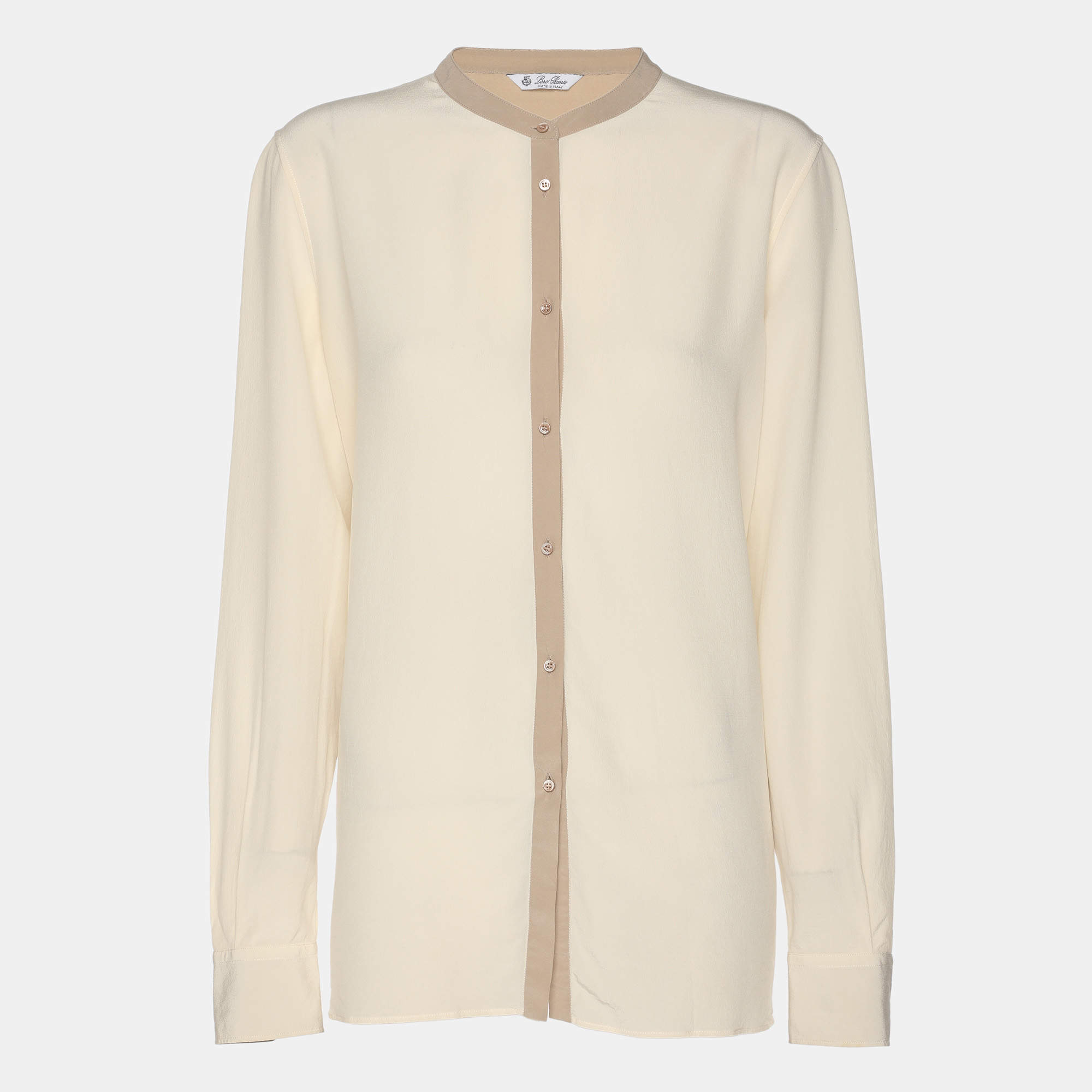 Pre Owned Loro Piana Cream Silk Button Front Shirt L