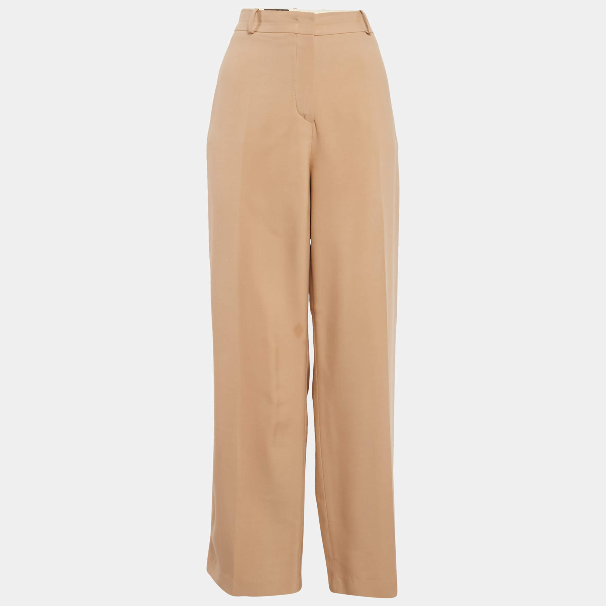 Pre Owned Loro Piana Beige Silk Wide-Leg Trousers L