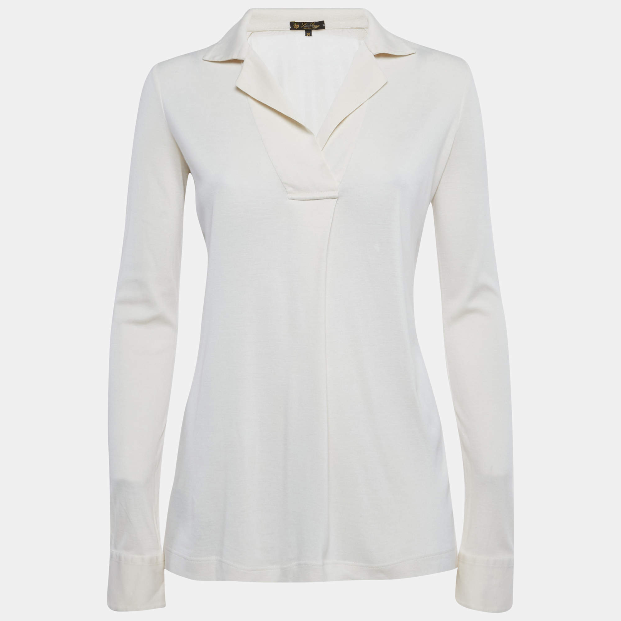 Pre Owned Loro Piano Cream Jersey Collared Top S