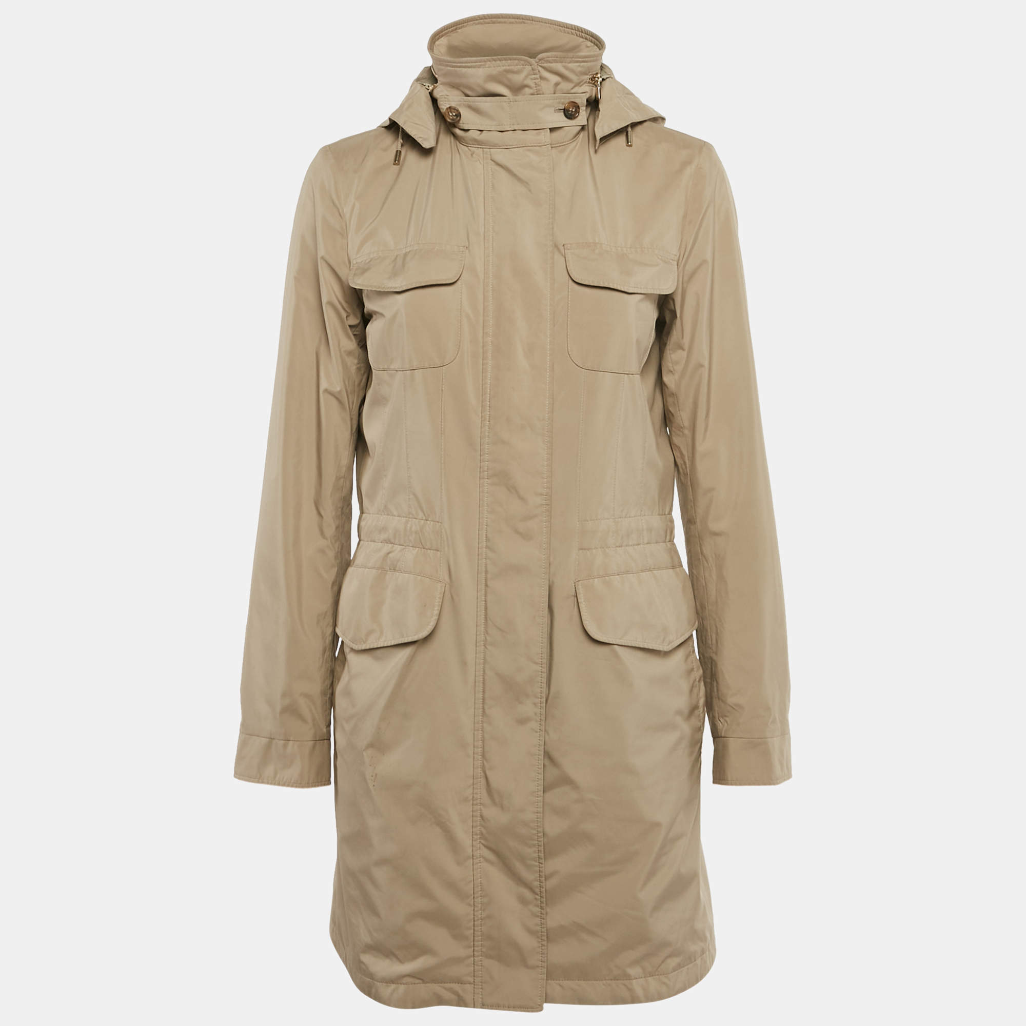 Pre Owned Loro Piana Beige Nylon Concealed Hood Traveler Jacket S