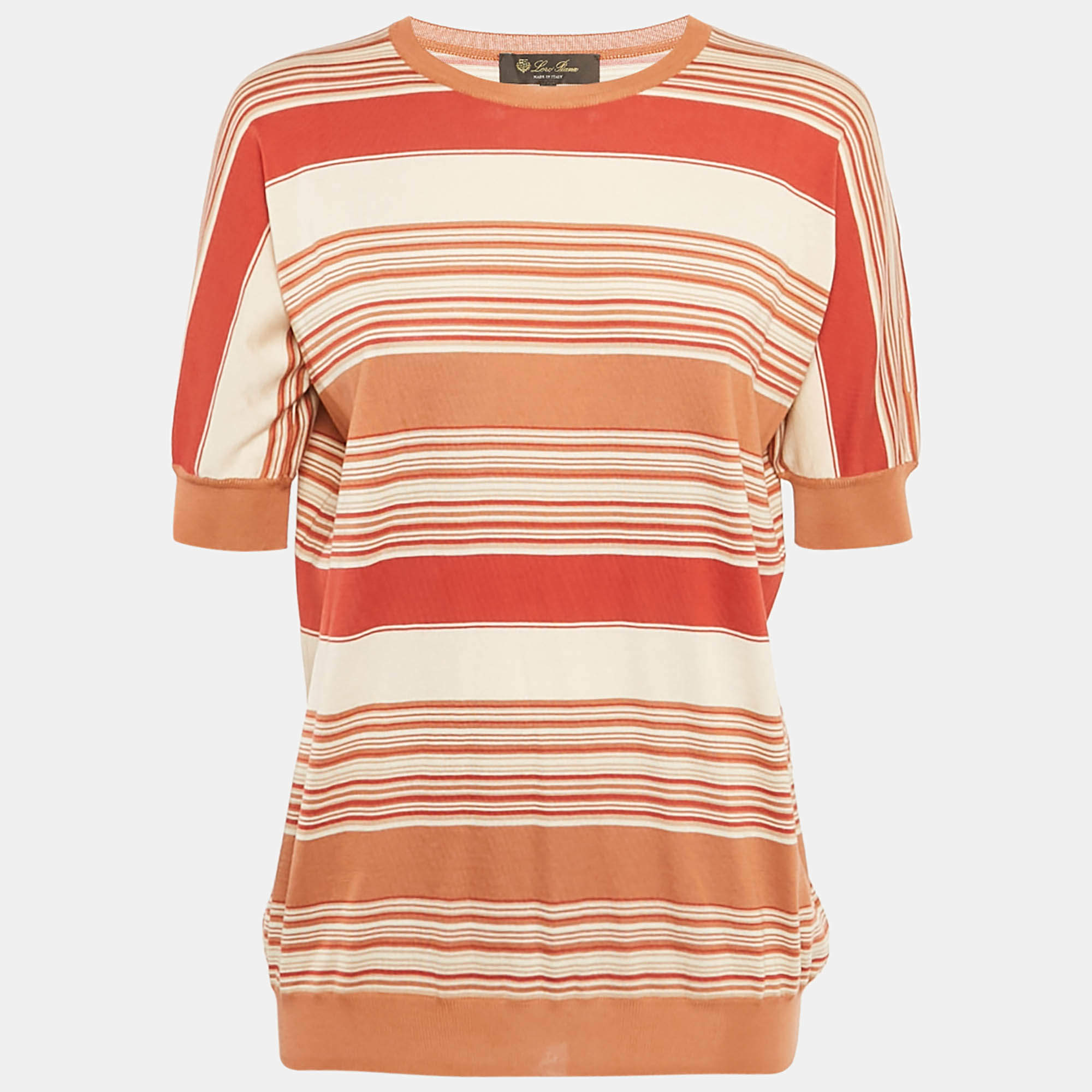 مملوكة مسبقًا Loro Piana Brown Striped Knit Top L