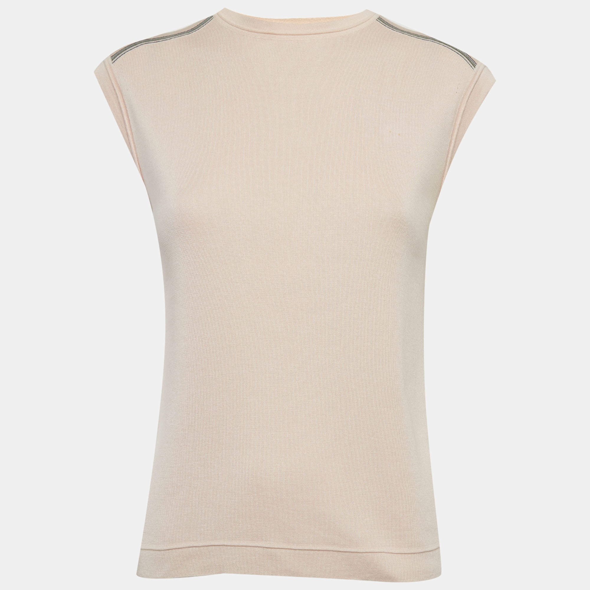 Pre Owned توب لورو بيانا حرير وردي تريكو بلا أكمام مقاس صغير (سمول)