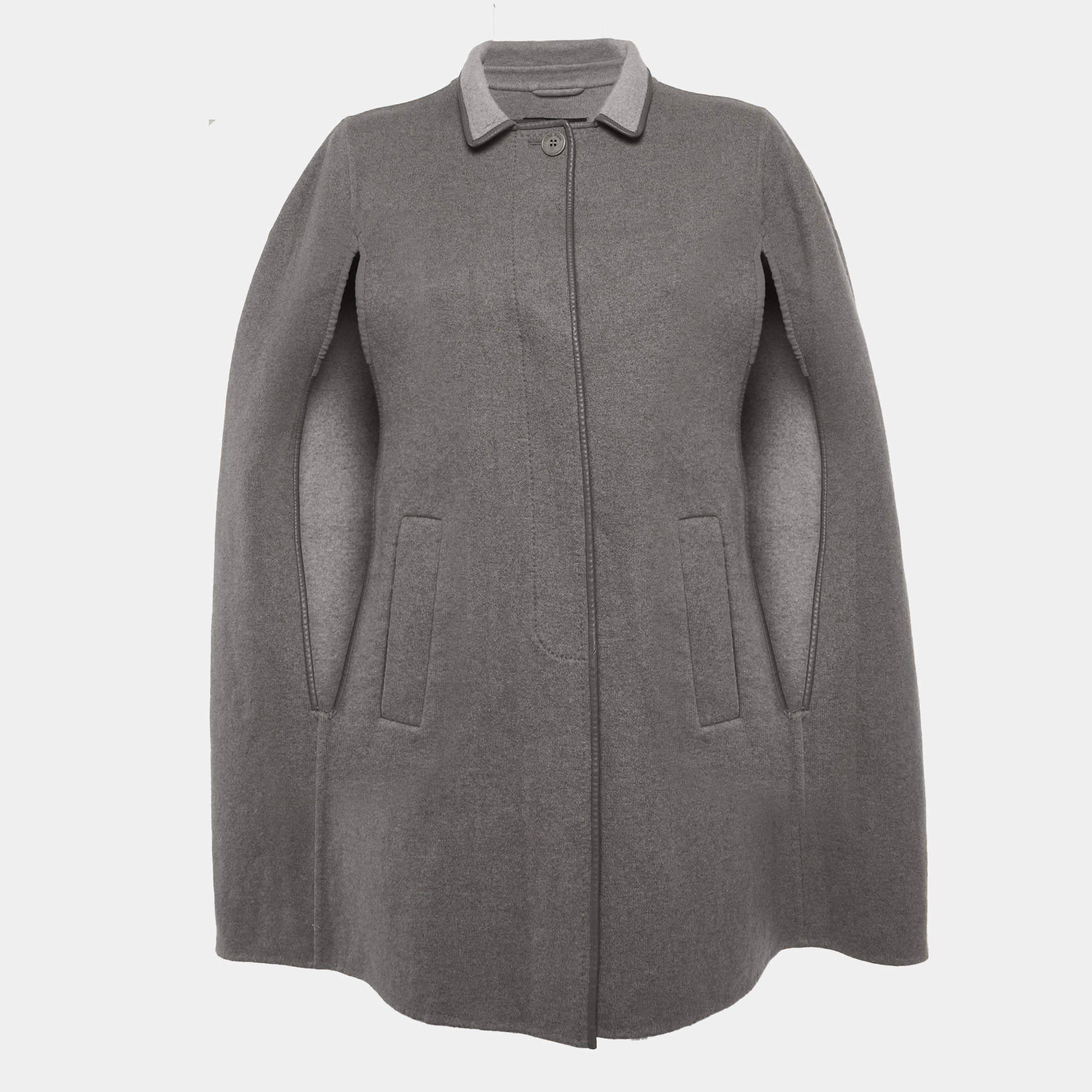 Pre Owned معطف كاب لورو بيانا كشمير فيلت رمادي مقاس كبير جداً