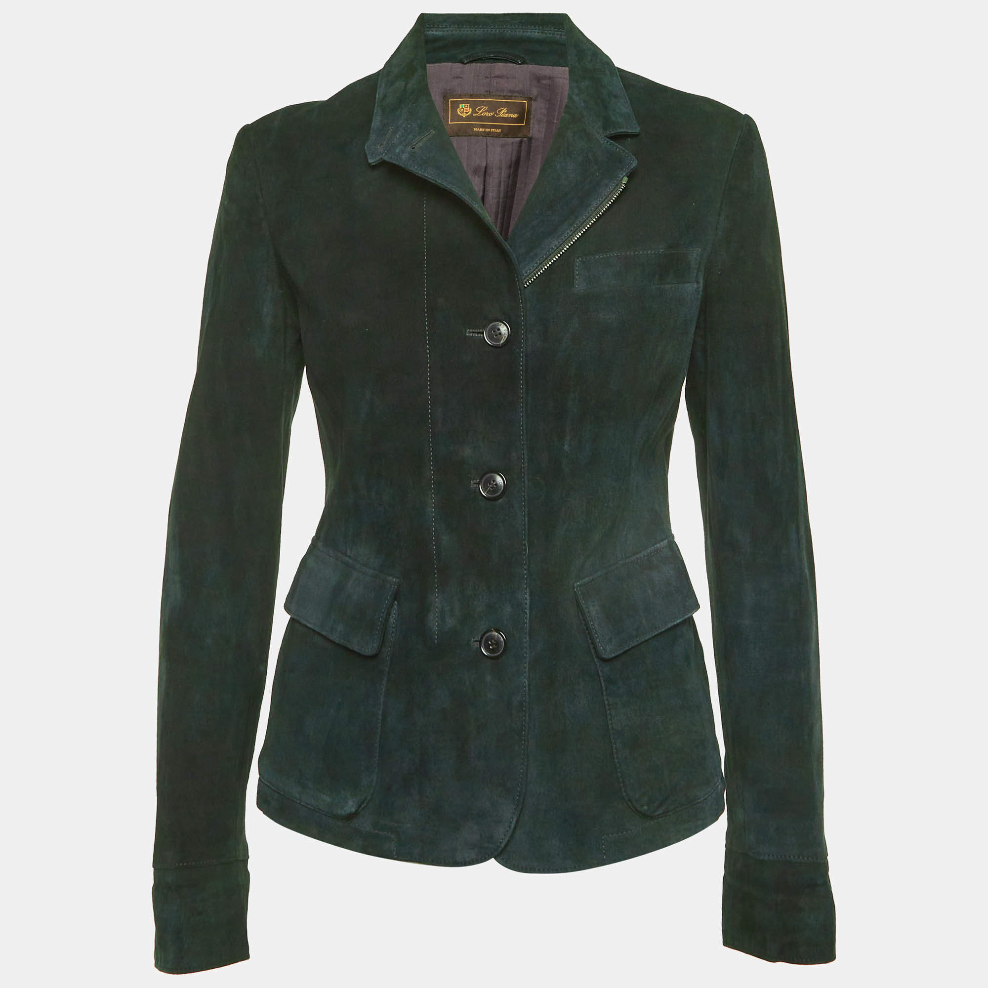 Pre Owned Loro Piana Blue Suede Zip-Up Jacket M