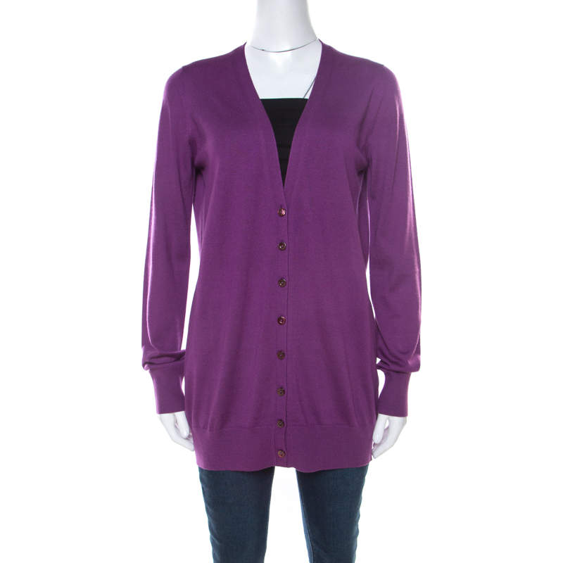 Pre Owned Loro Piana Purple Cashmere Long Cardigan L