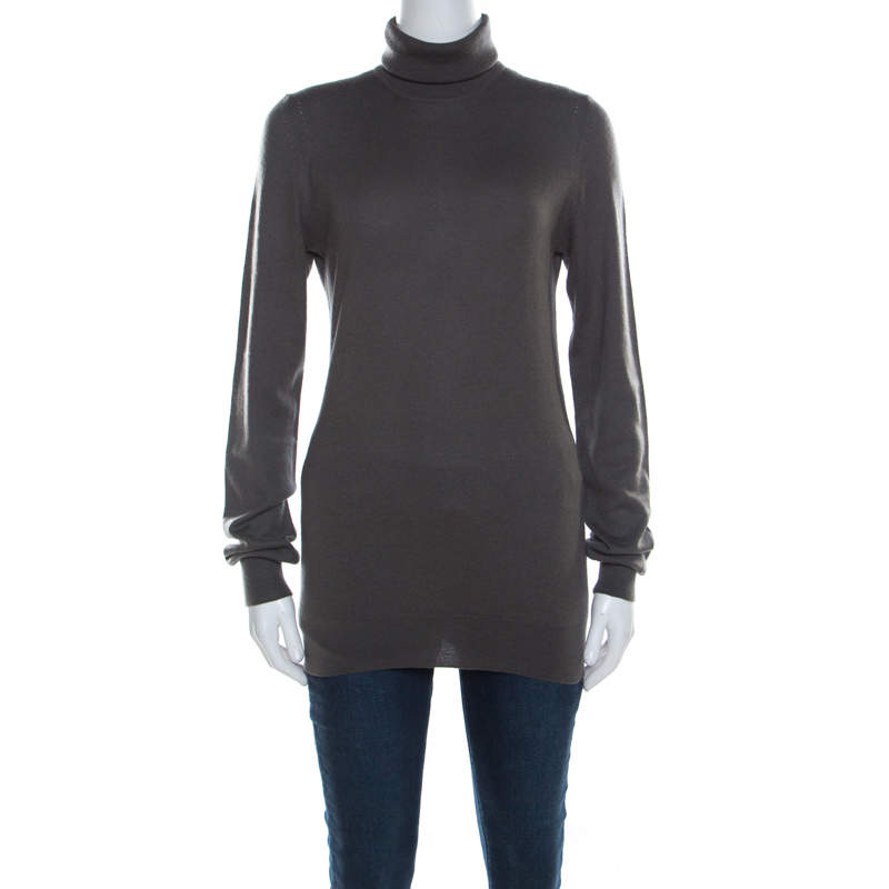 Pre Owned Loro Piana Grey Cashmere Turtleneck Sweater M