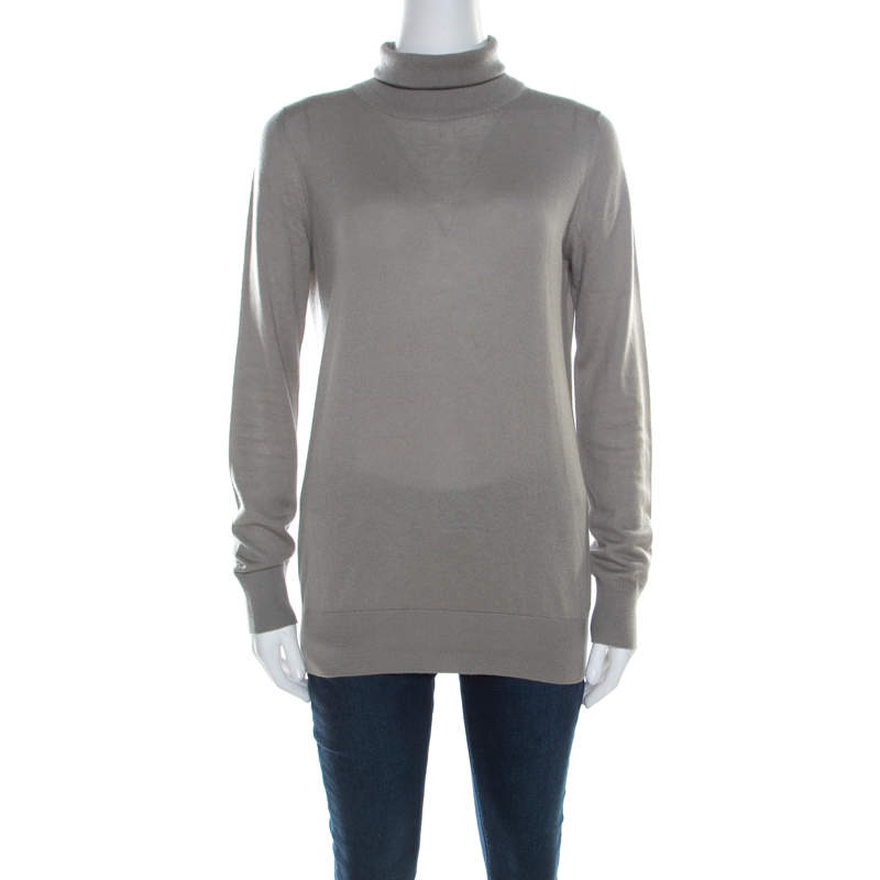 Pre Owned Loro Piana Slate Grey Cashmere Turtle Neck Sweater M