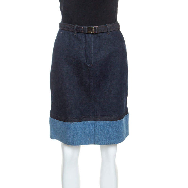 Pre Owned Loro Piana Blue Dark Wash Denim Belted Short Skirt S