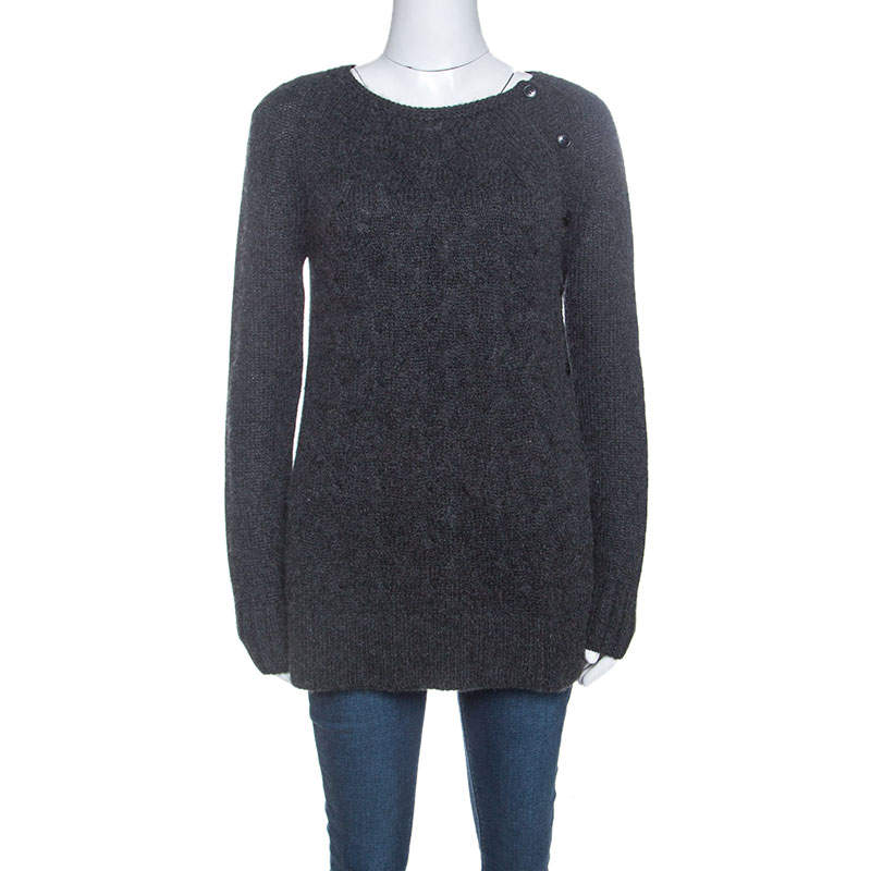 Pre Owned Loro Piana Charcoal Grey Cashmere Cable Knit Sweater M