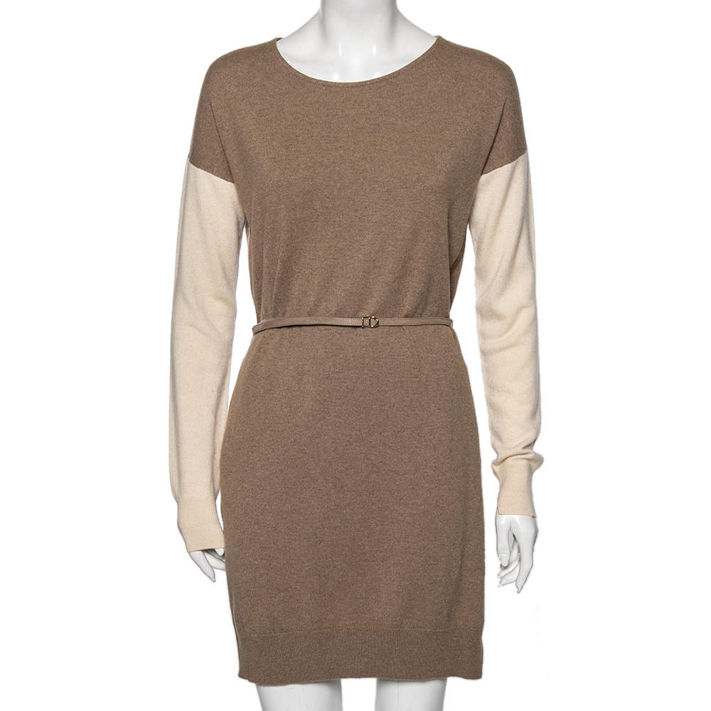 Pre Owned Loro Piana Beige Baby Cashmere Belted Dress M