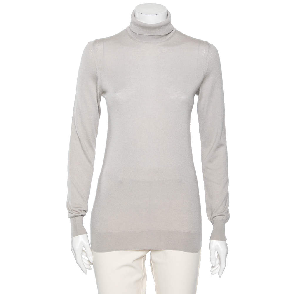 Pre Owned Loro Piana Grey Cashmere Turtleneck Sweater M