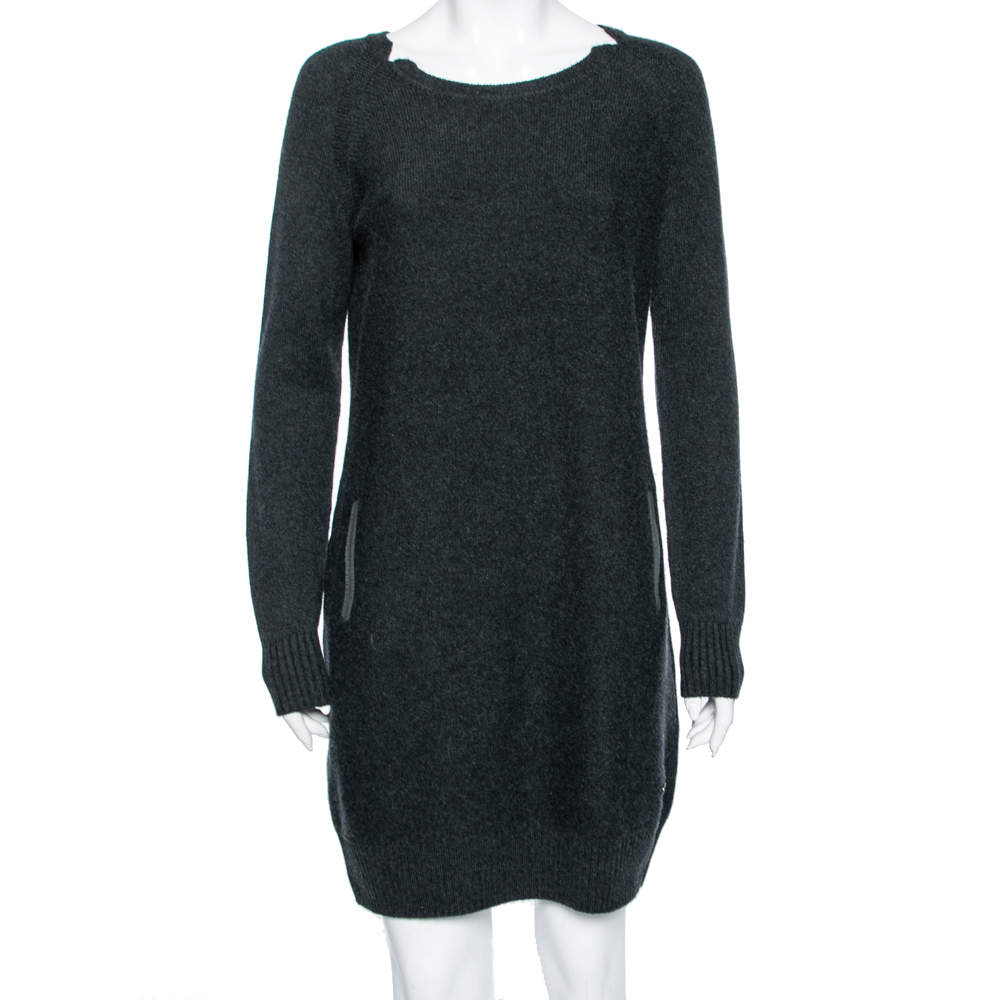 Pre Owned Loro Piana Charcoal Grey Cashmere Knit Sweater Dress M