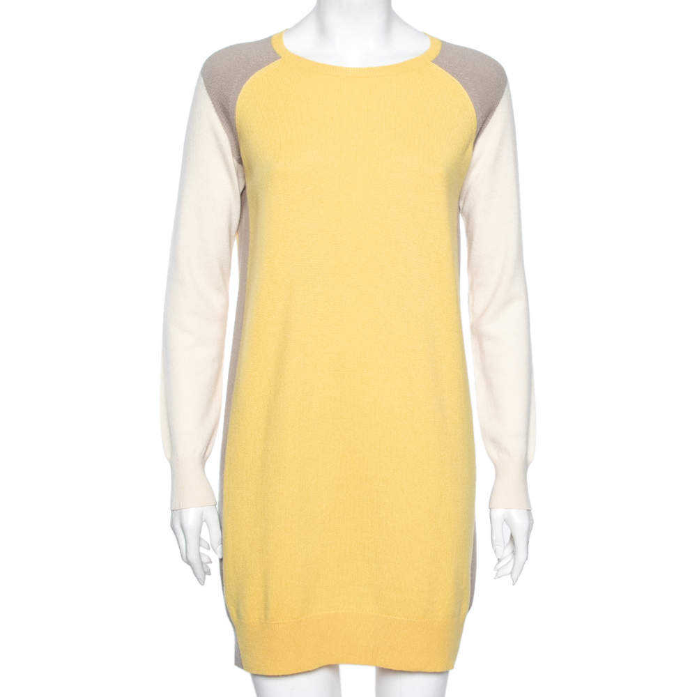 Pre Owned Loro Piana Multicolor Cashmere Long Sleeves Midi Dress M