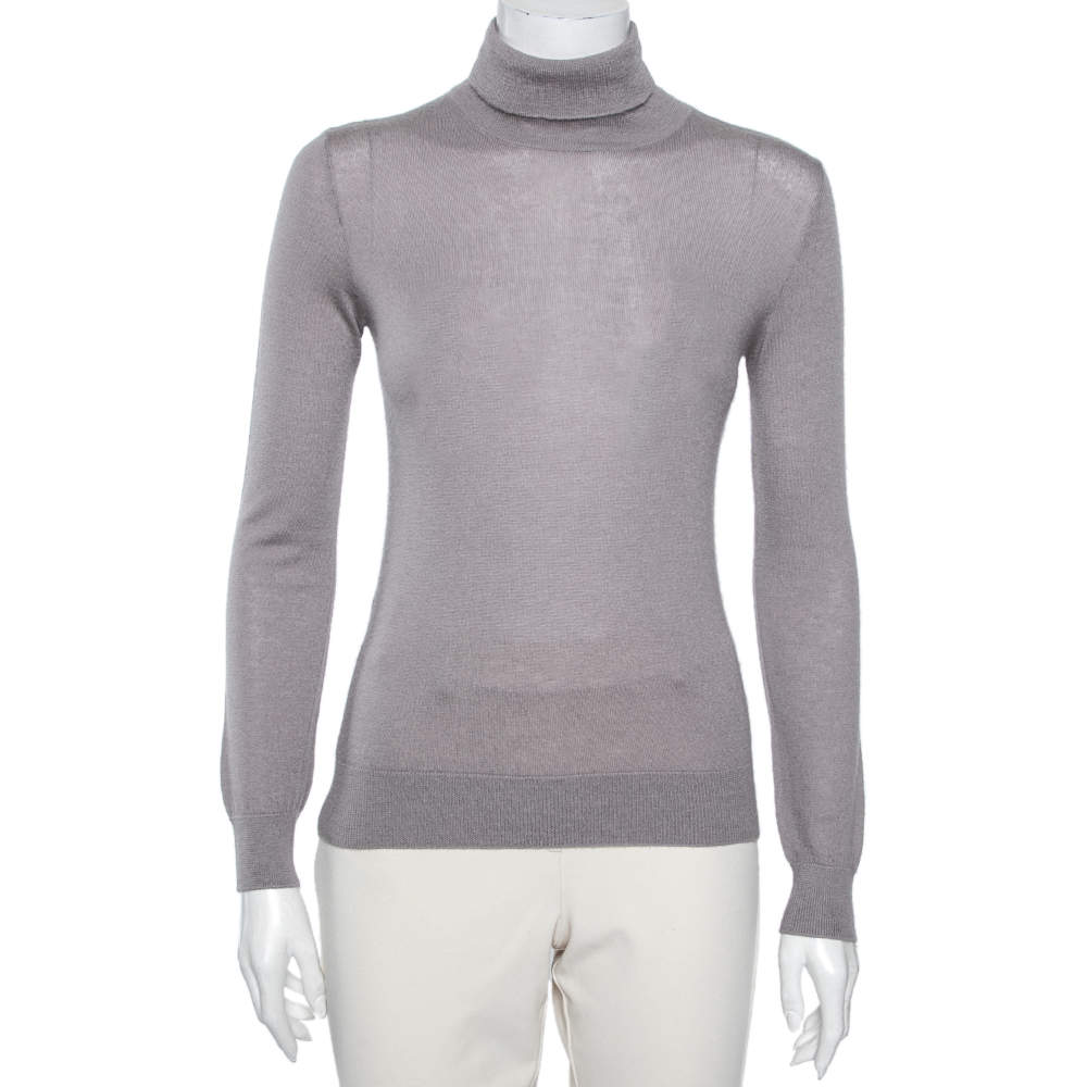 Pre Owned Loro Piana Grey Cashmere Knit Turtleneck Jumper M