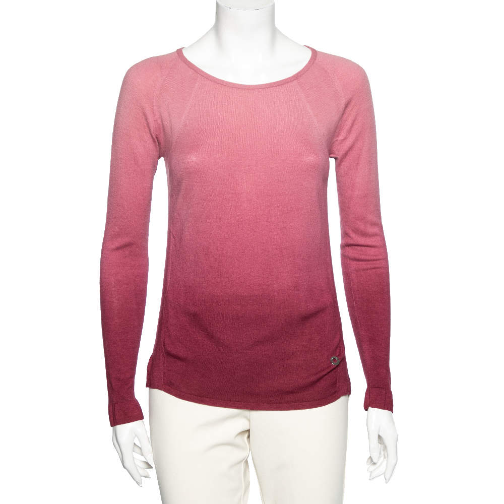 Pre Owned Loro Piana Pink Ombré Cashmere Round Neck Sweater S