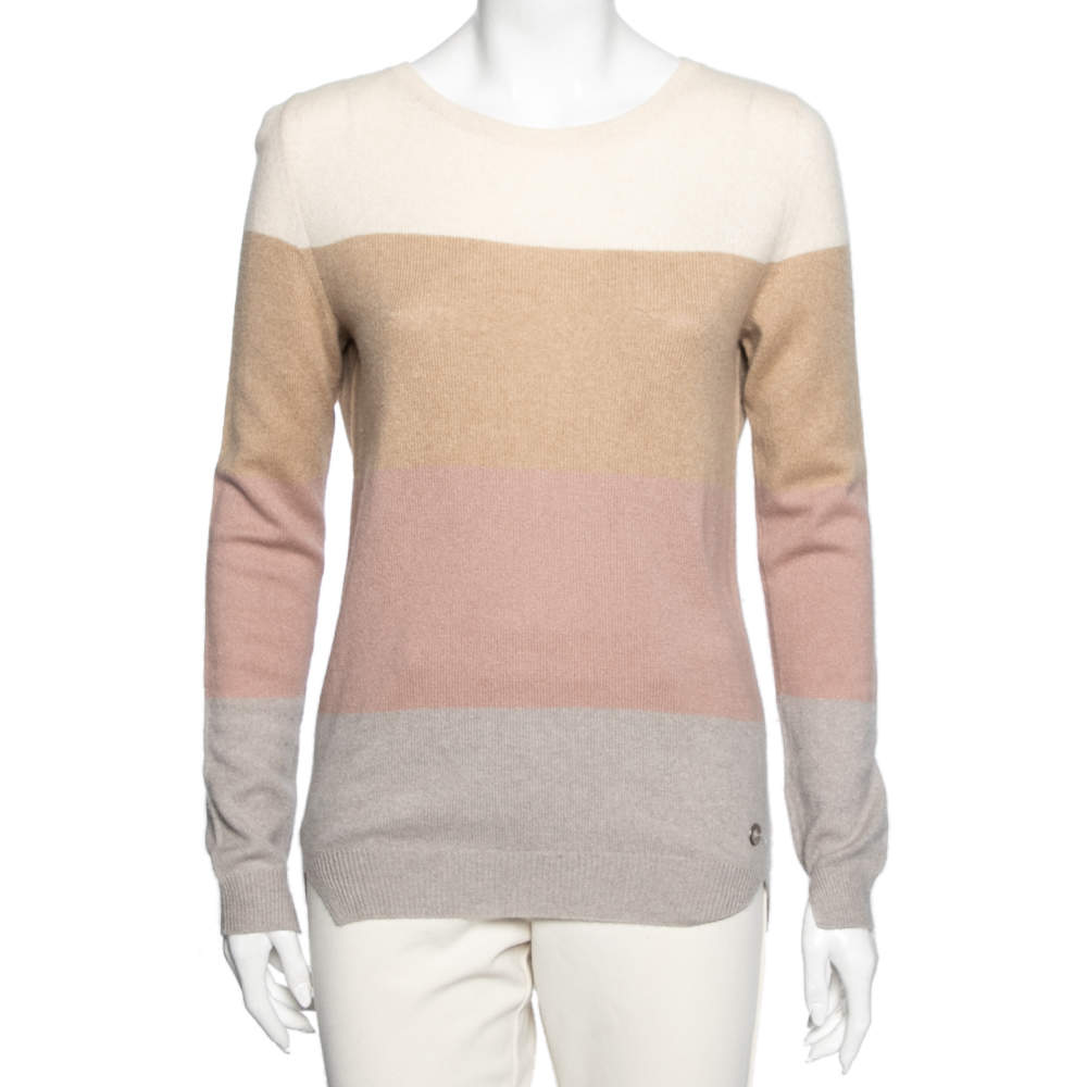Pre Owned Loro Piana Color Block Striped Cashmere Sweater M