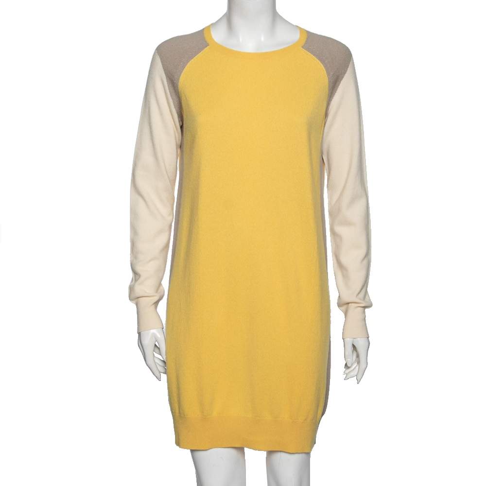 Pre Owned Loro Piana Multicolor Cashmere Long Sleeves Midi Dress M