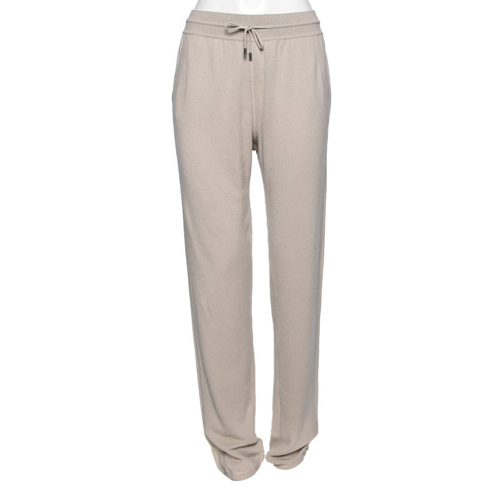 Pre Owned Loro Piana Beige Cashmere Drawstring Joggers M