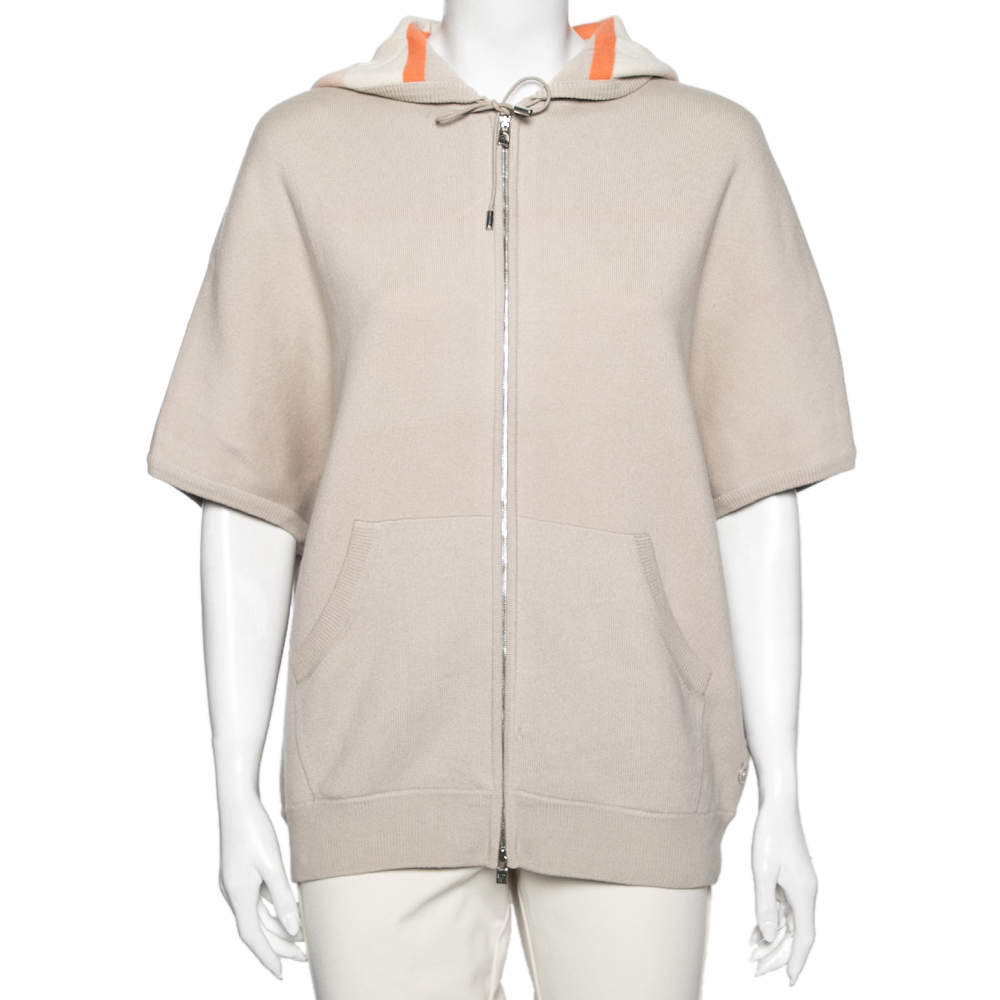 Pre Owned Loro Piana Beige Cashmere Zip Front Hooded Sweater M