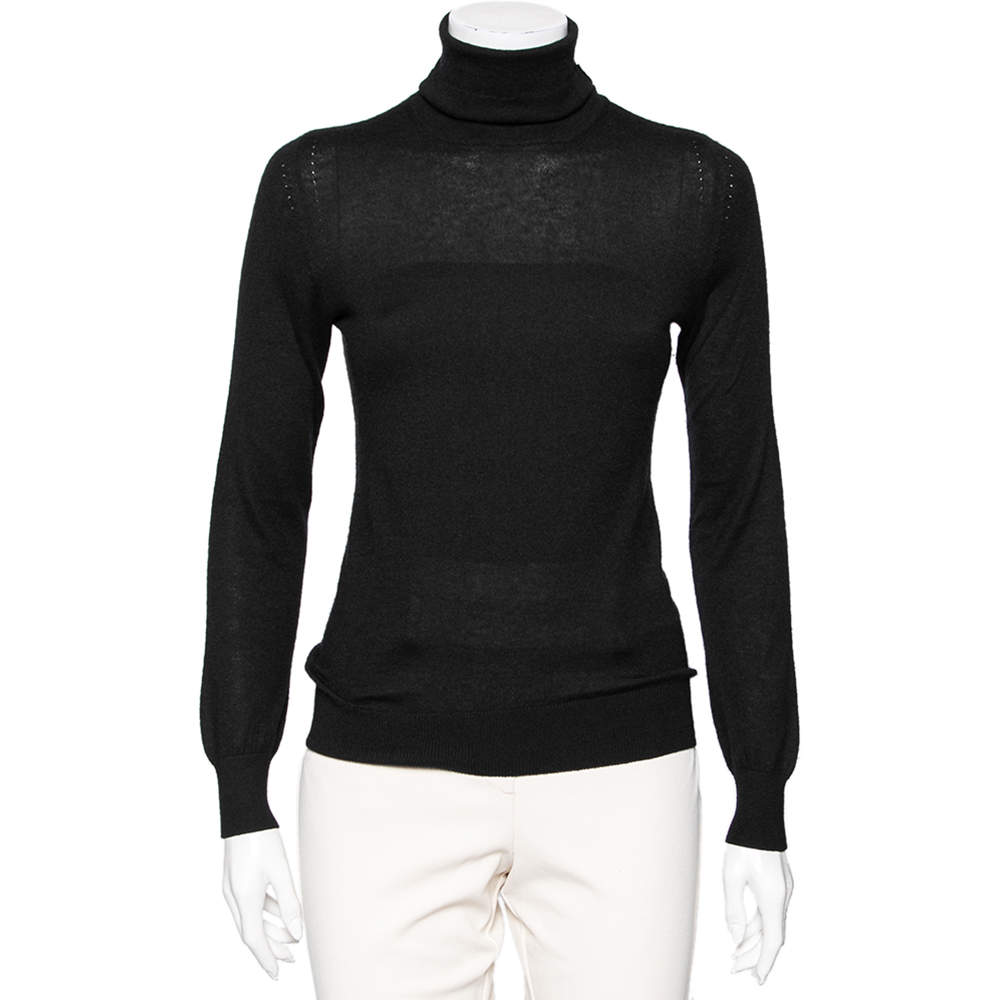 Pre Owned Loro Piana Black Cashmere Turtleneck Pullover Top M