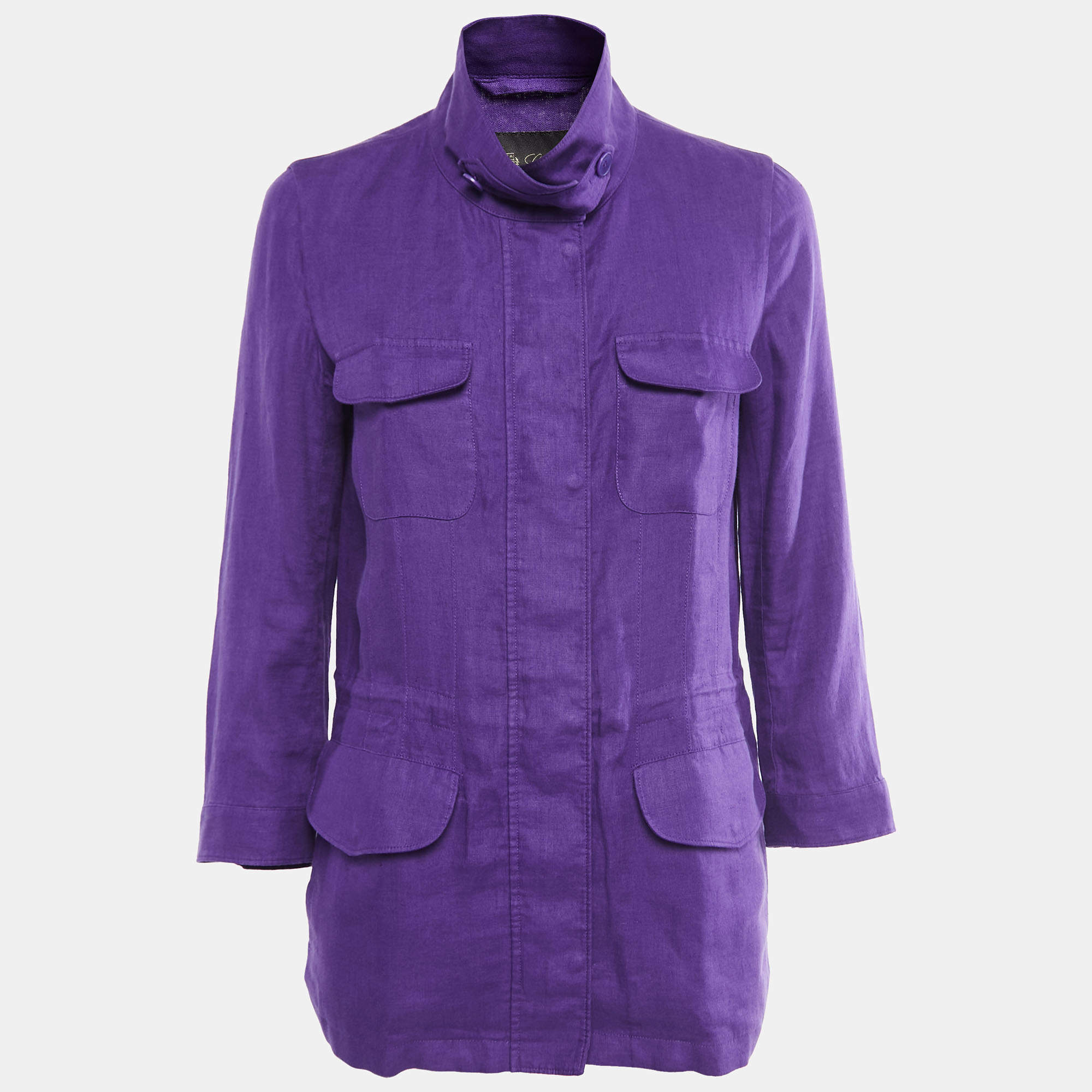 Pre Owned Loro Piana Purple Linen Pocketed Long Jacket M