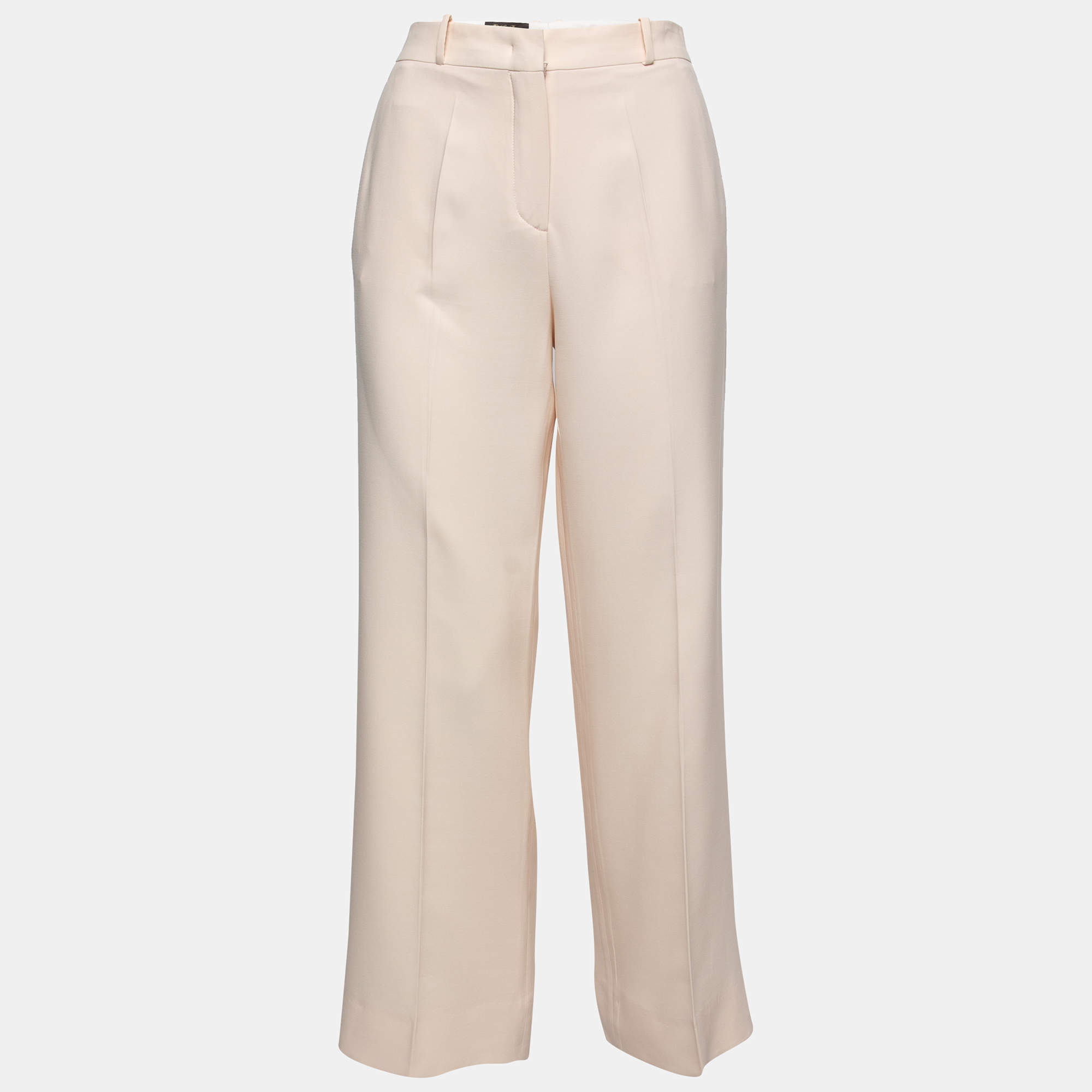 Pre Owned Loro Piana Cream Crepe Straight Leg Trousers M