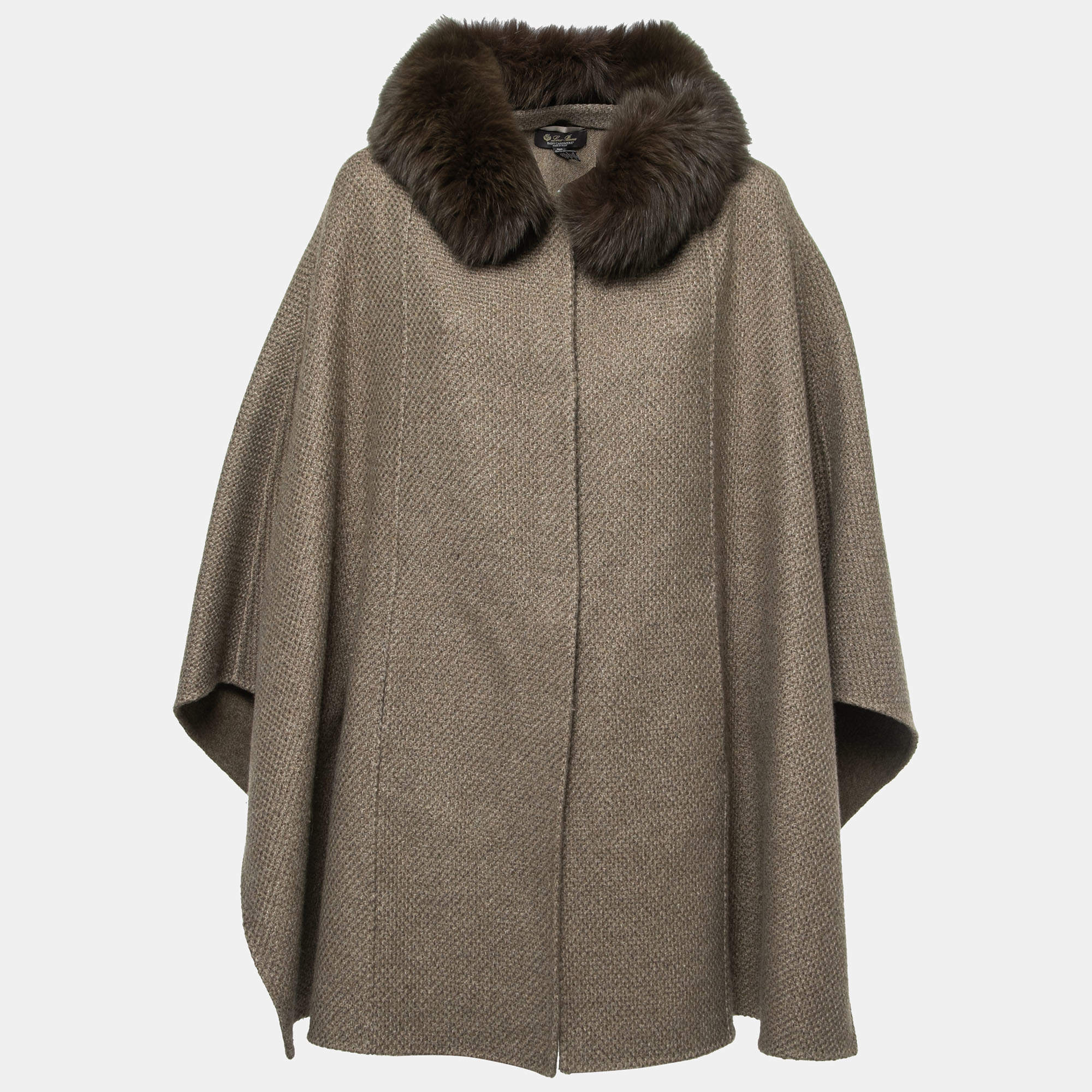 Pre Owned Loro Piana Brown Baby Cashmere Fur Trimmed Collar Cape Coat One Size