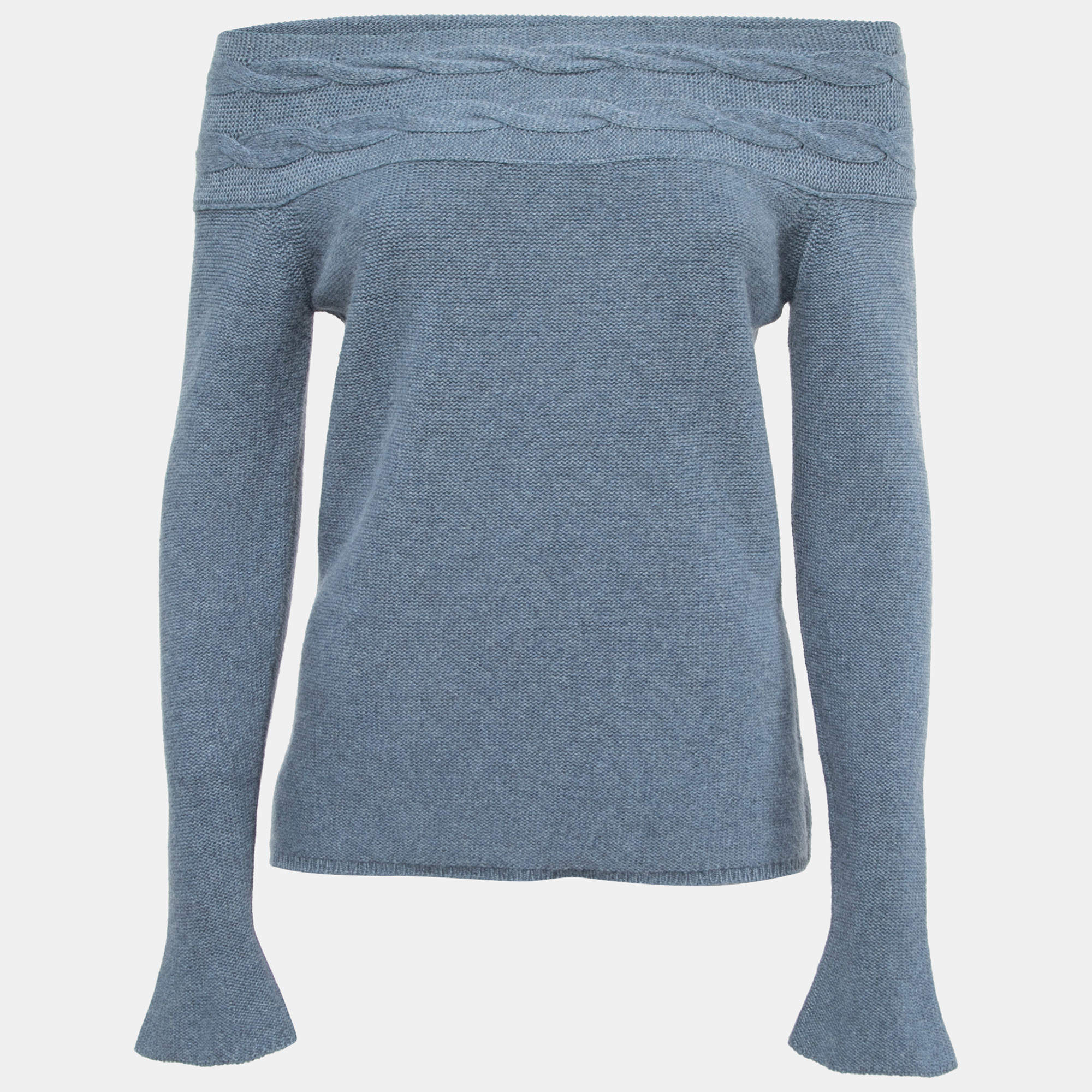 Pre Owned Loro Piana Blue Cashmere Knit Off-Shoulder Full Sleeve Top M