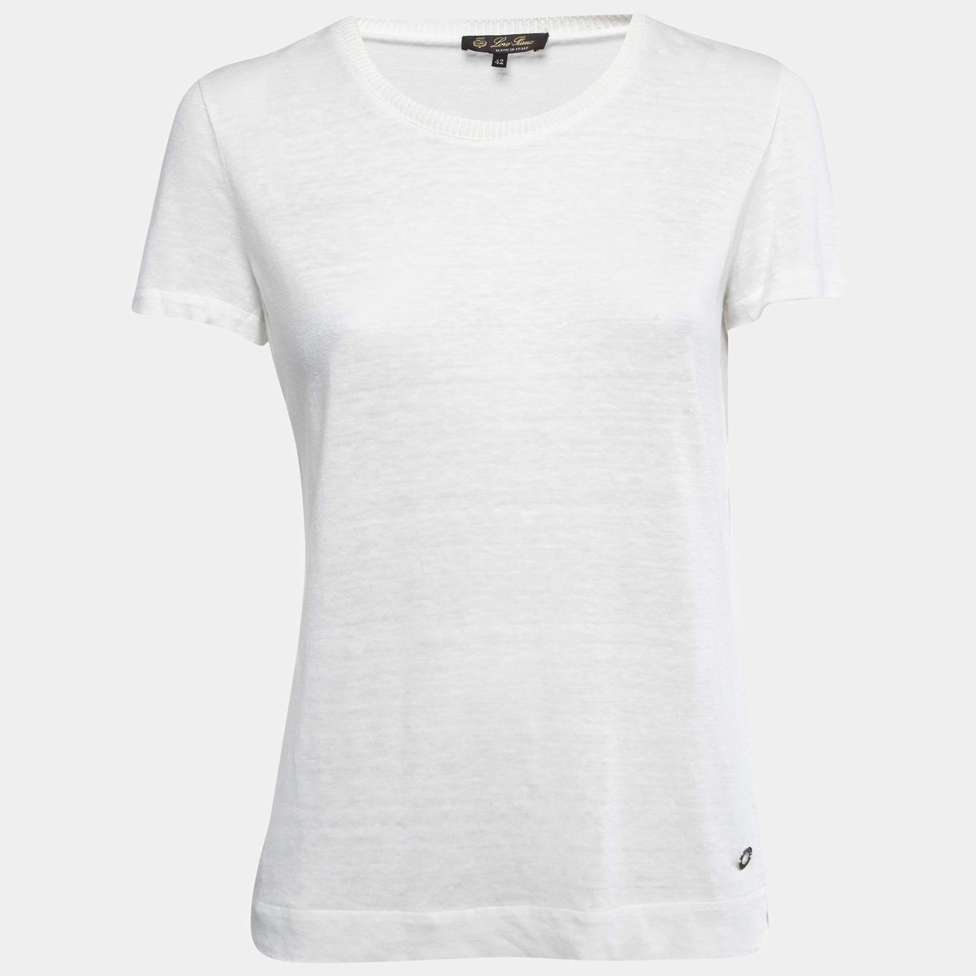 Pre Owned Loro Piana White Linen Knit T-Shirt M