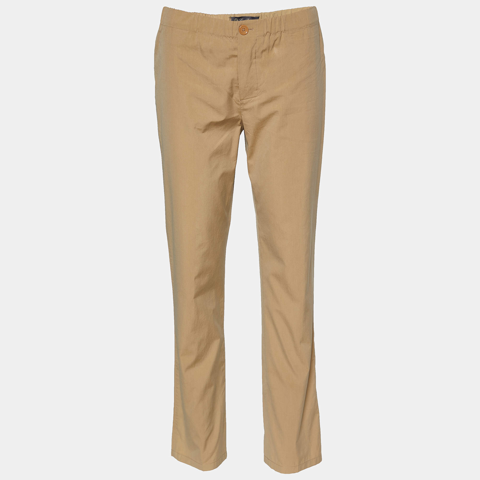 Pre Owned Loro Piana Beige Cotton & Silk Tapered Leg Pants S