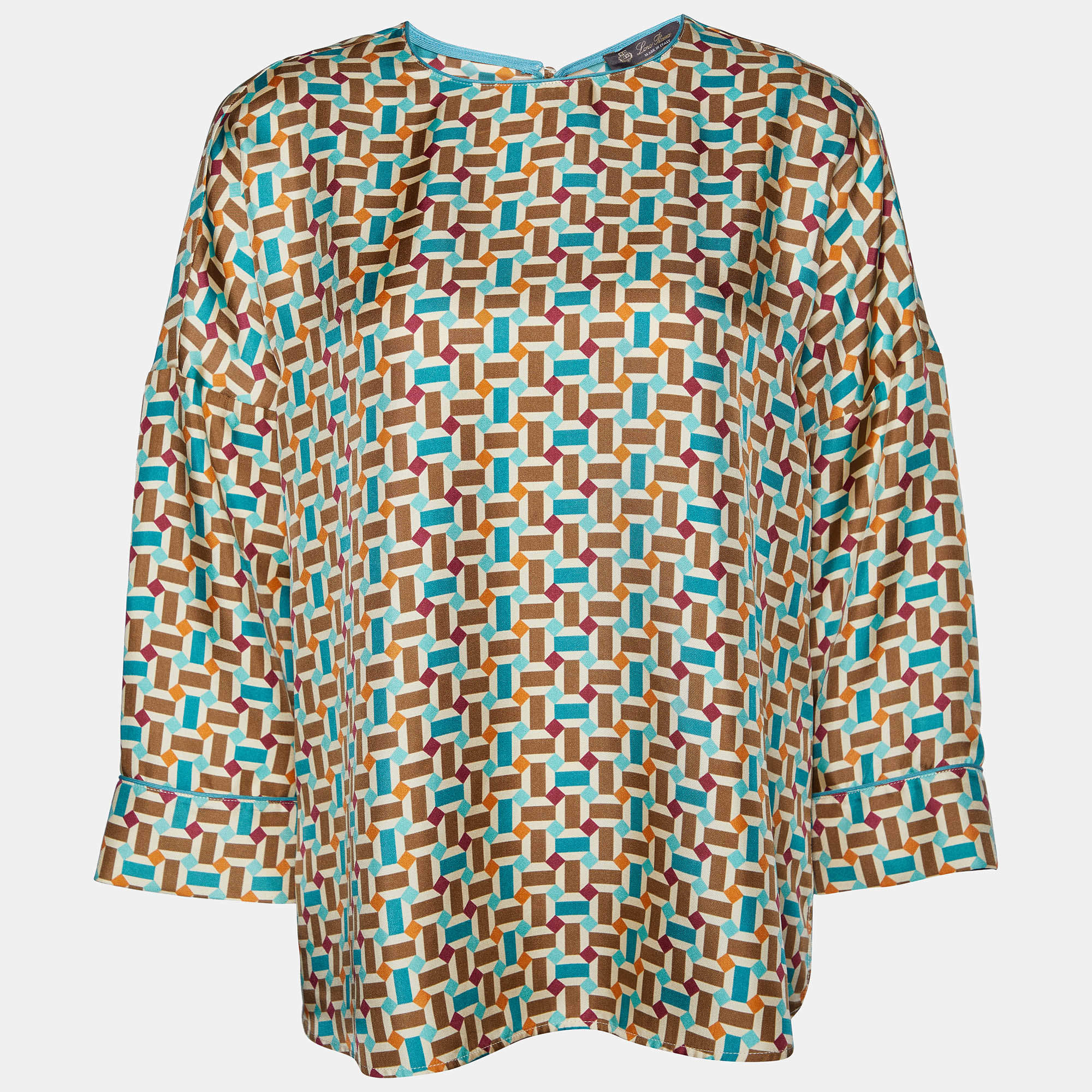 Pre Owned Loro Piana Multicolor Geometric Printed Silk Top M
