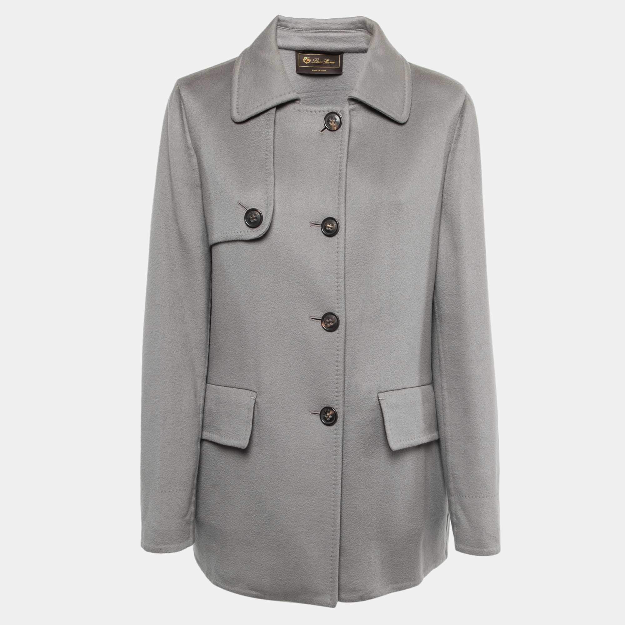 Pre Owned Loro Piana Grey Cashmere Coat L
