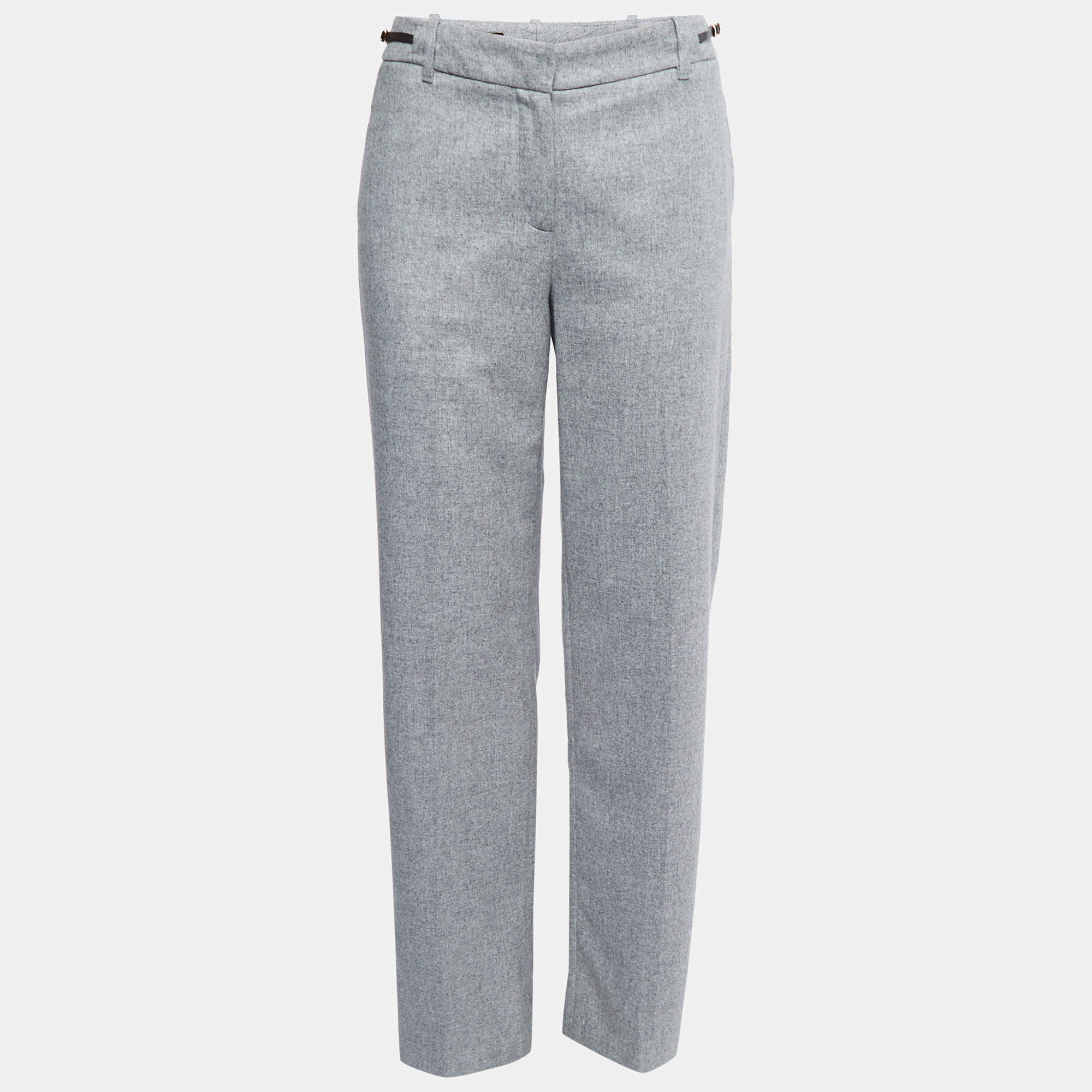 Pre Owned Loro Piana Grey Cashmere Straight Leg Trousers M