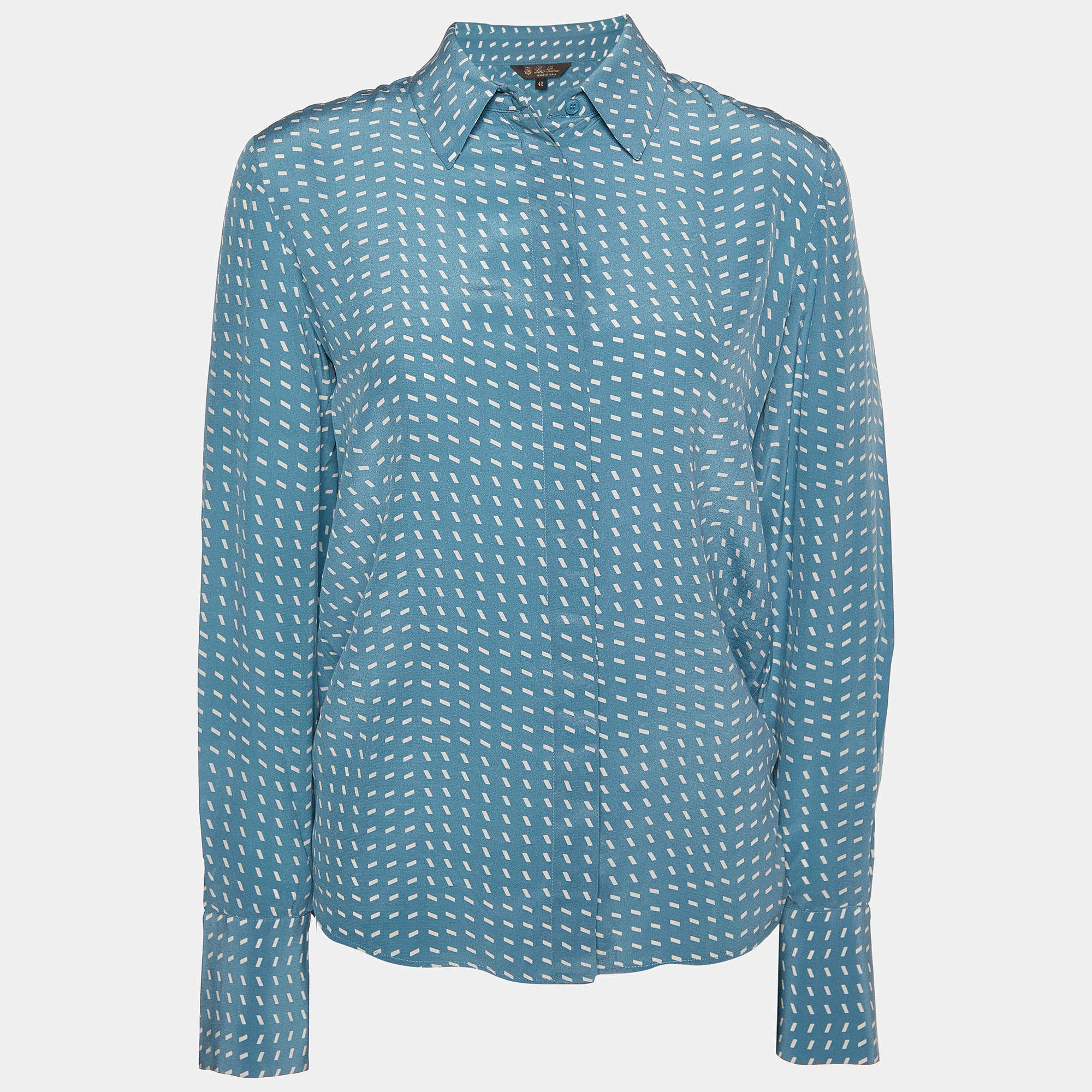 Pre Owned Loro Piana Blue Printed Silk Button Front Shirt M