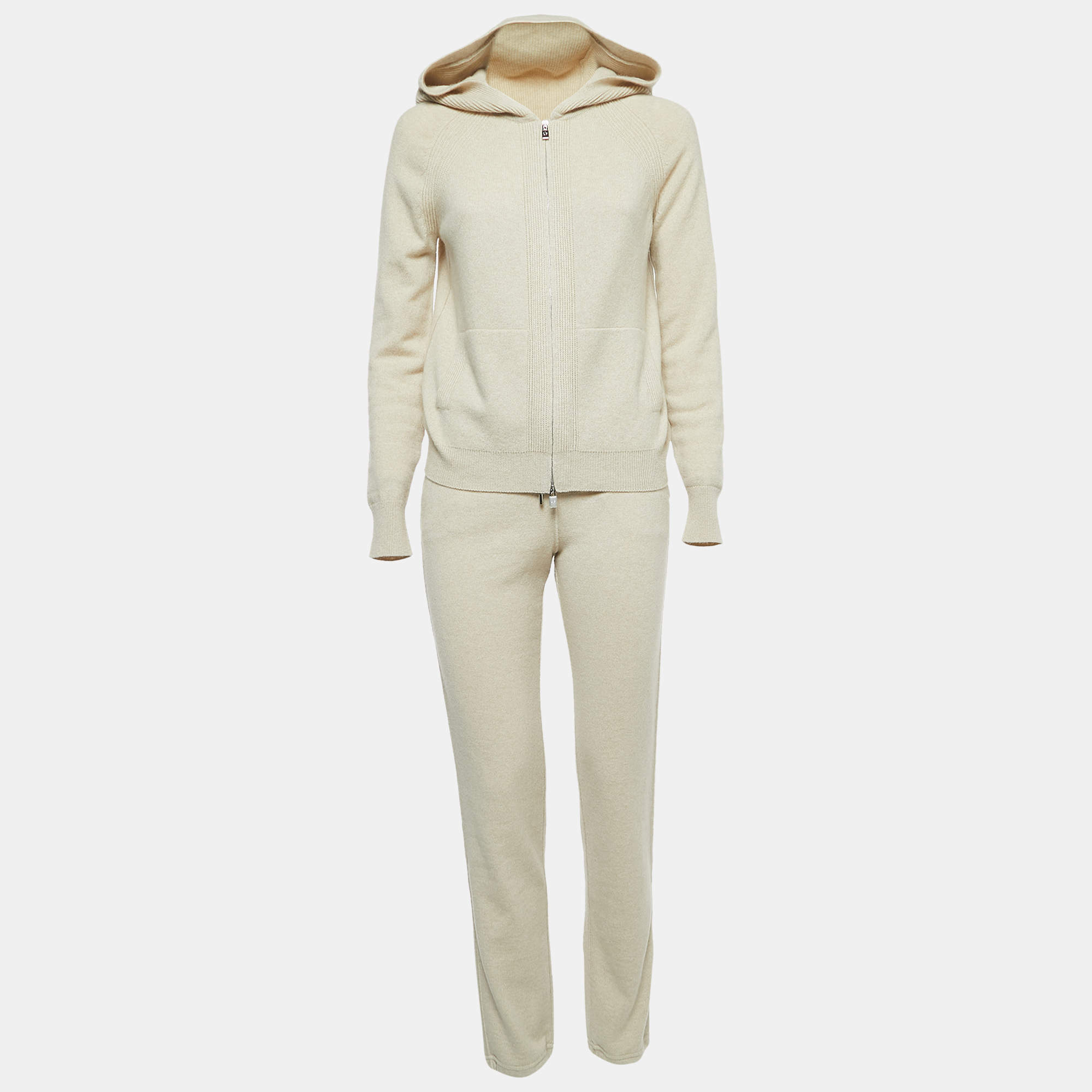 Pre Owned Loro Piana Beige Cashmere Sweatshirt Joggers Set S