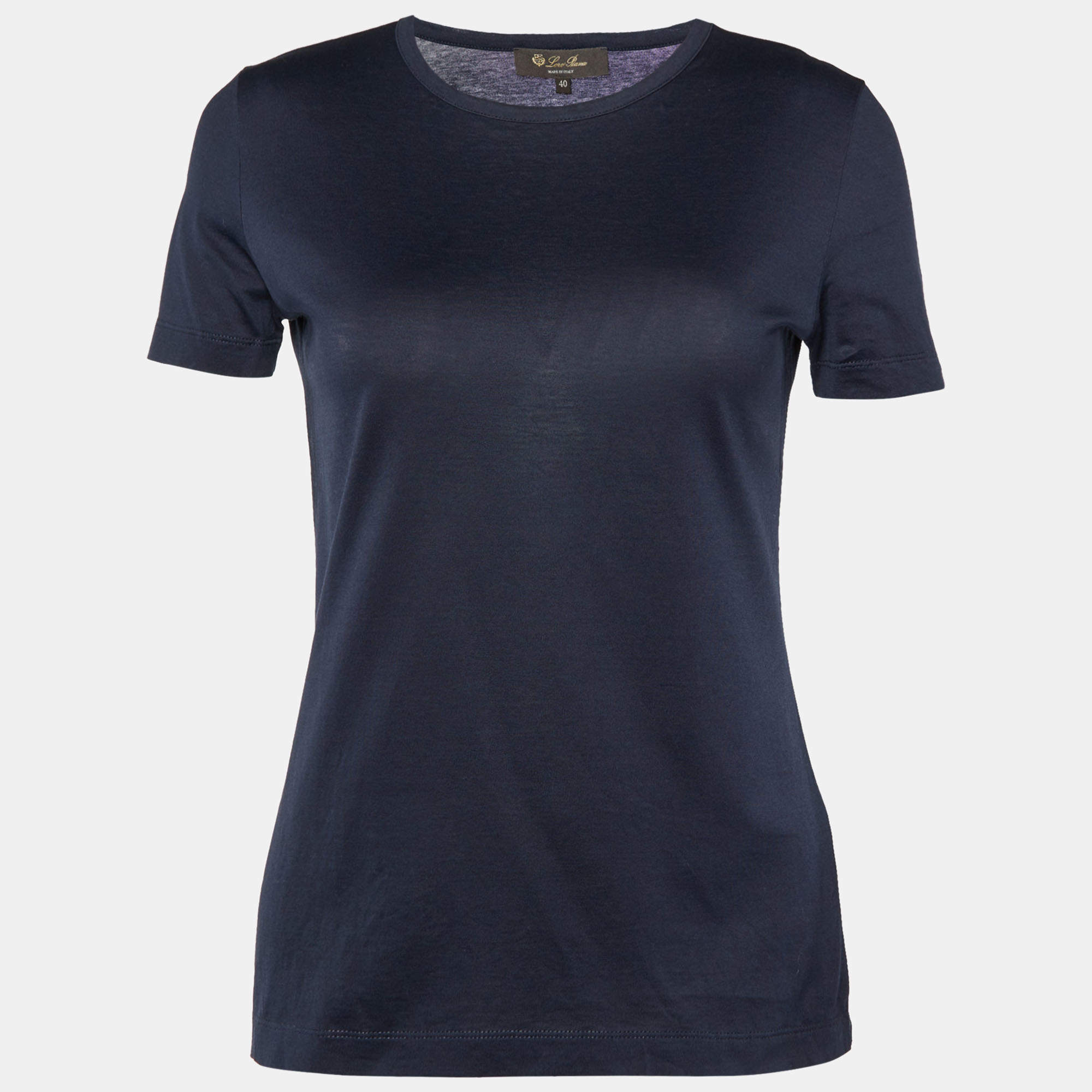 Pre Owned Loro Piana Navy Blue Cotton Knit Round Neck T-Shirt S