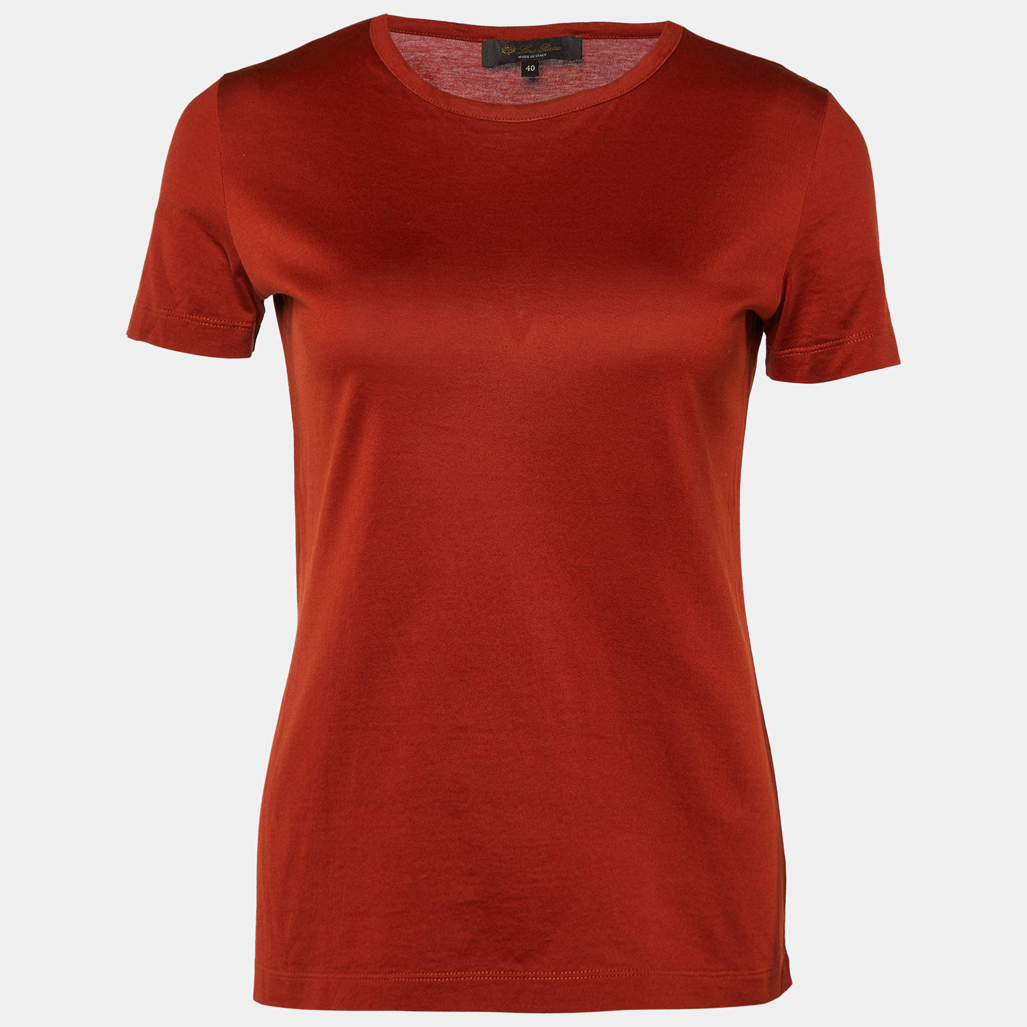Pre Owned Loro Piana Burnt Orange Cotton Knit Round Neck T-Shirt S