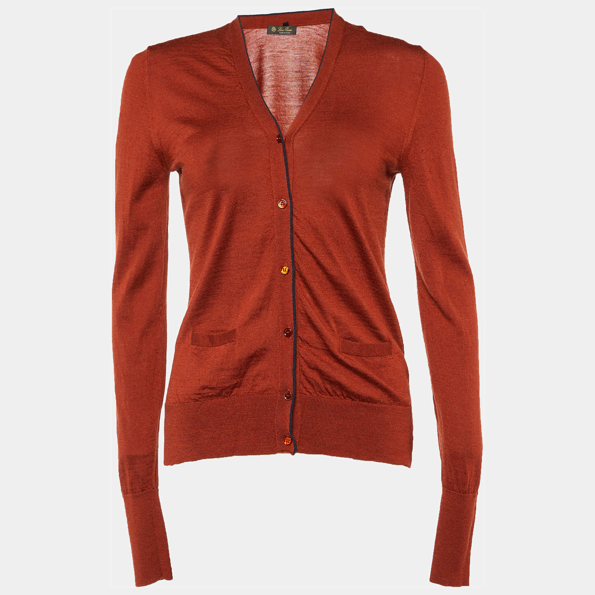 Loro Piana Burnt Orange Cotton Knit Button Front Cardigan S