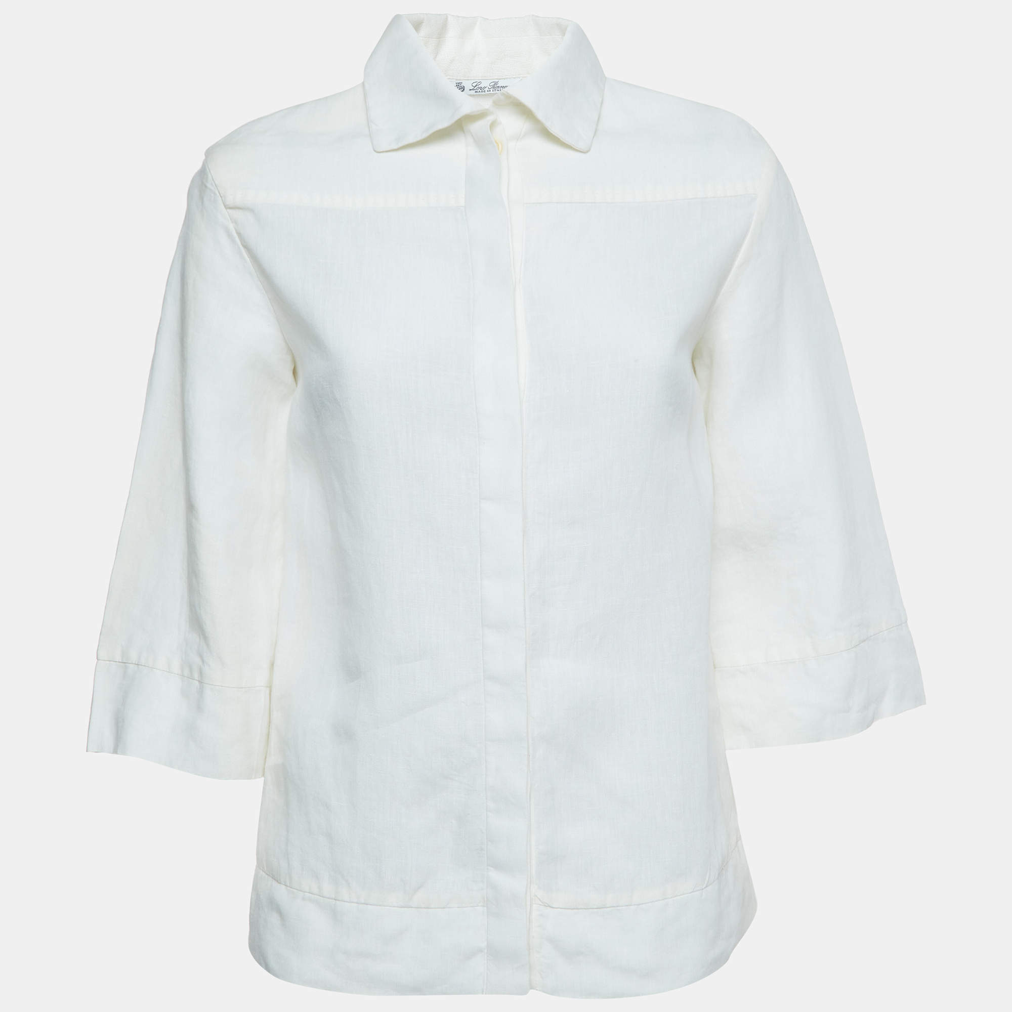 Pre Owned Loro Piana Ivory White Linen Shirt S