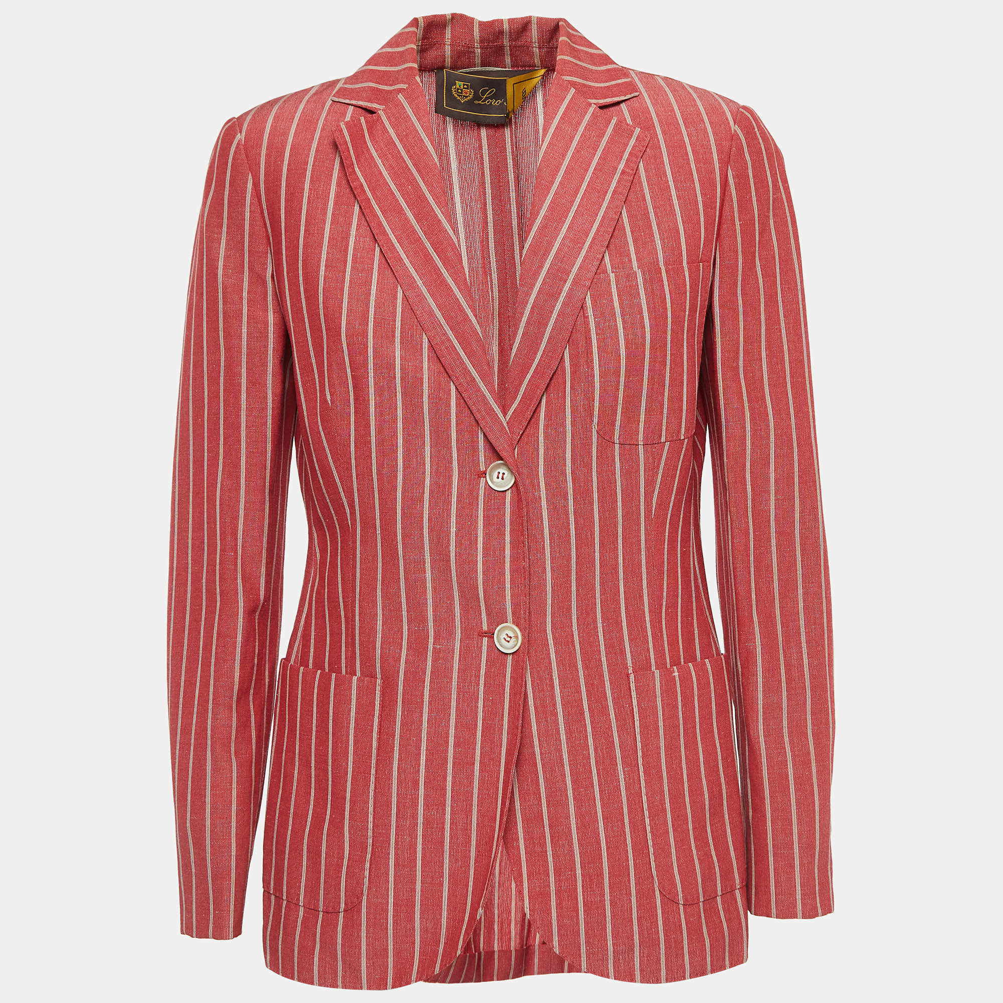 Pre Owned Loro Piana Red Striped Wool Blend Blazer M