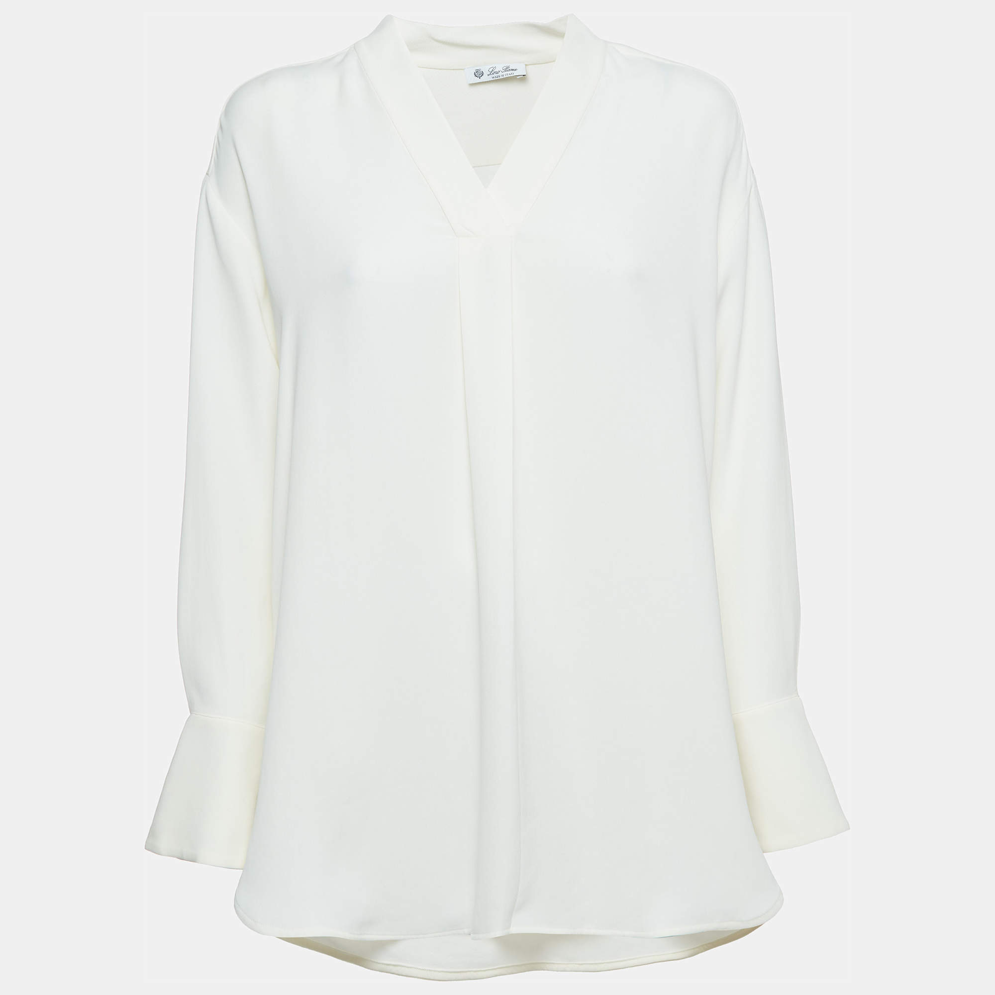 Loro Piana White Silk V-Neck Blouse S