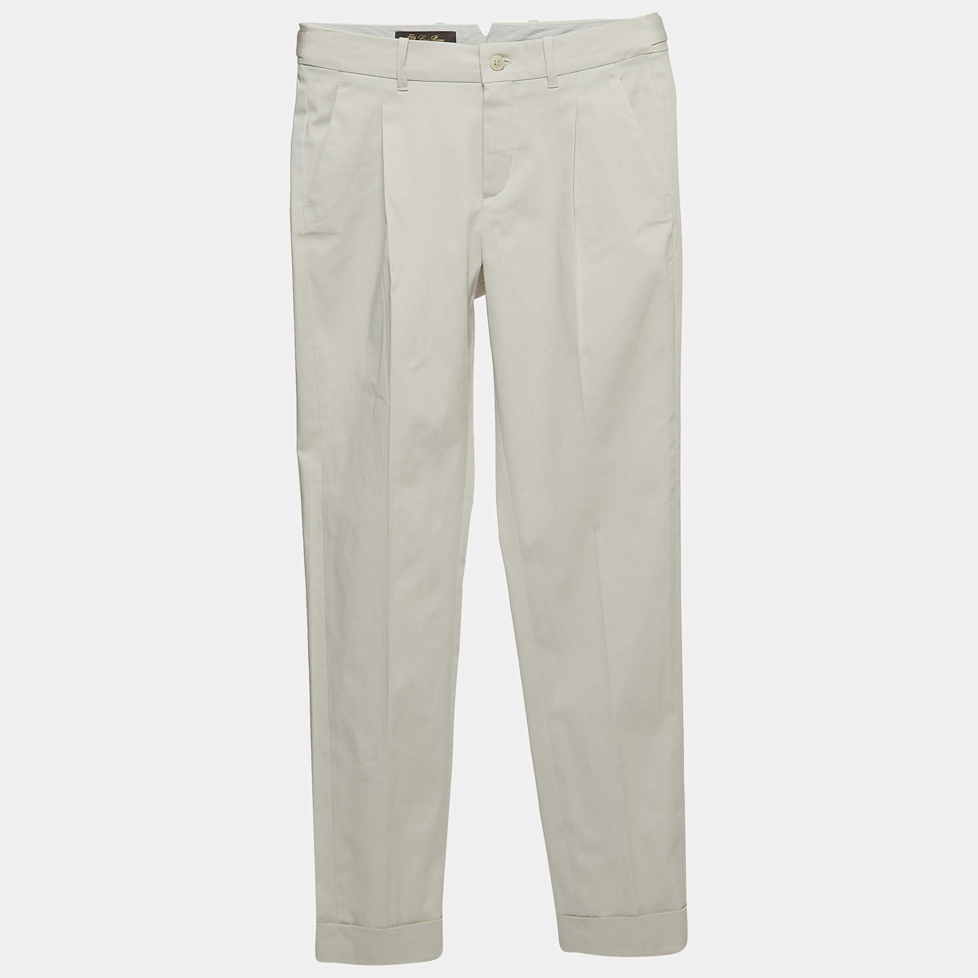 Pre Owned Loro Piana Off White Cotton Buttoned Formal Trousers S