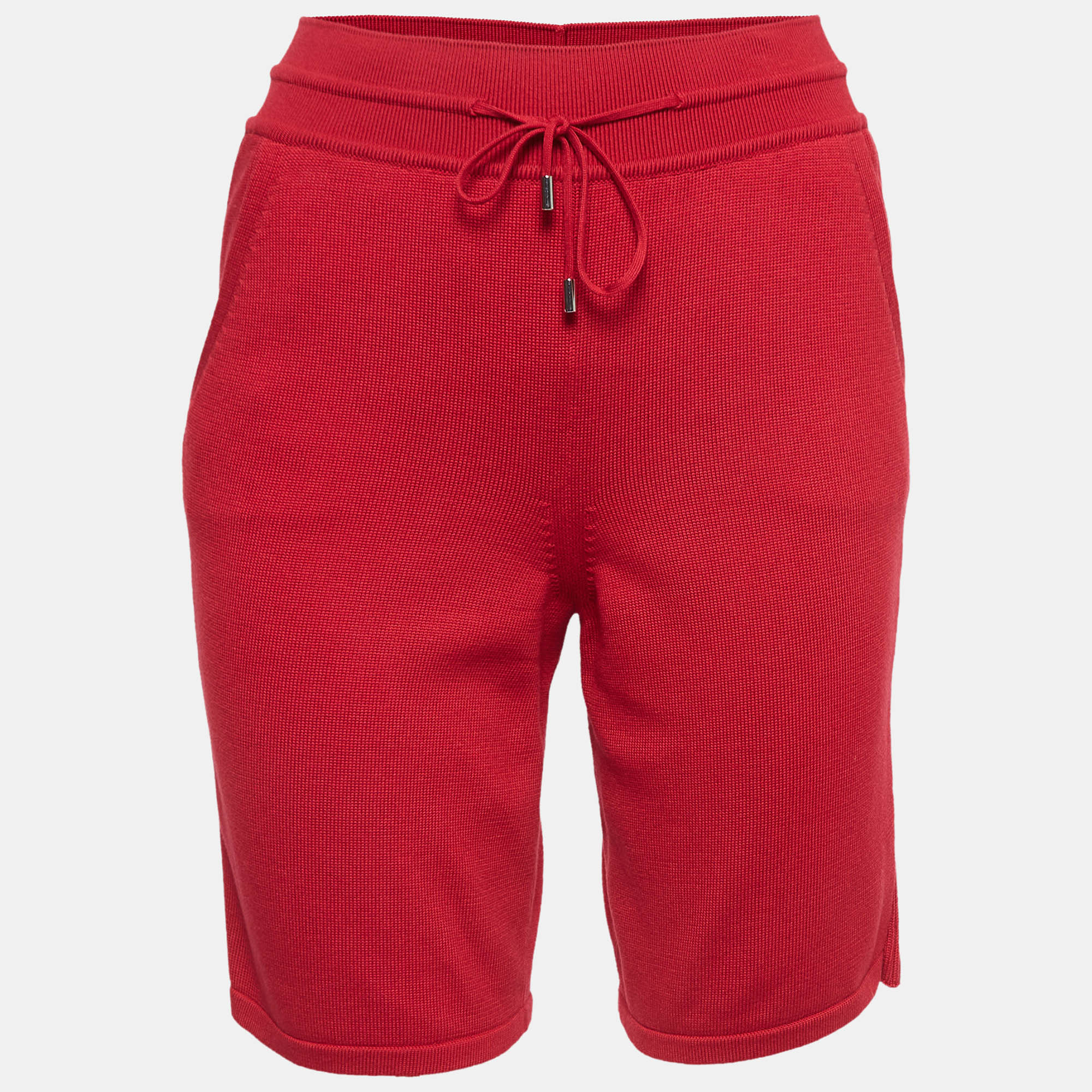 Pre Owned Loro Piana Red Rib Knit Bermuda Shorts S