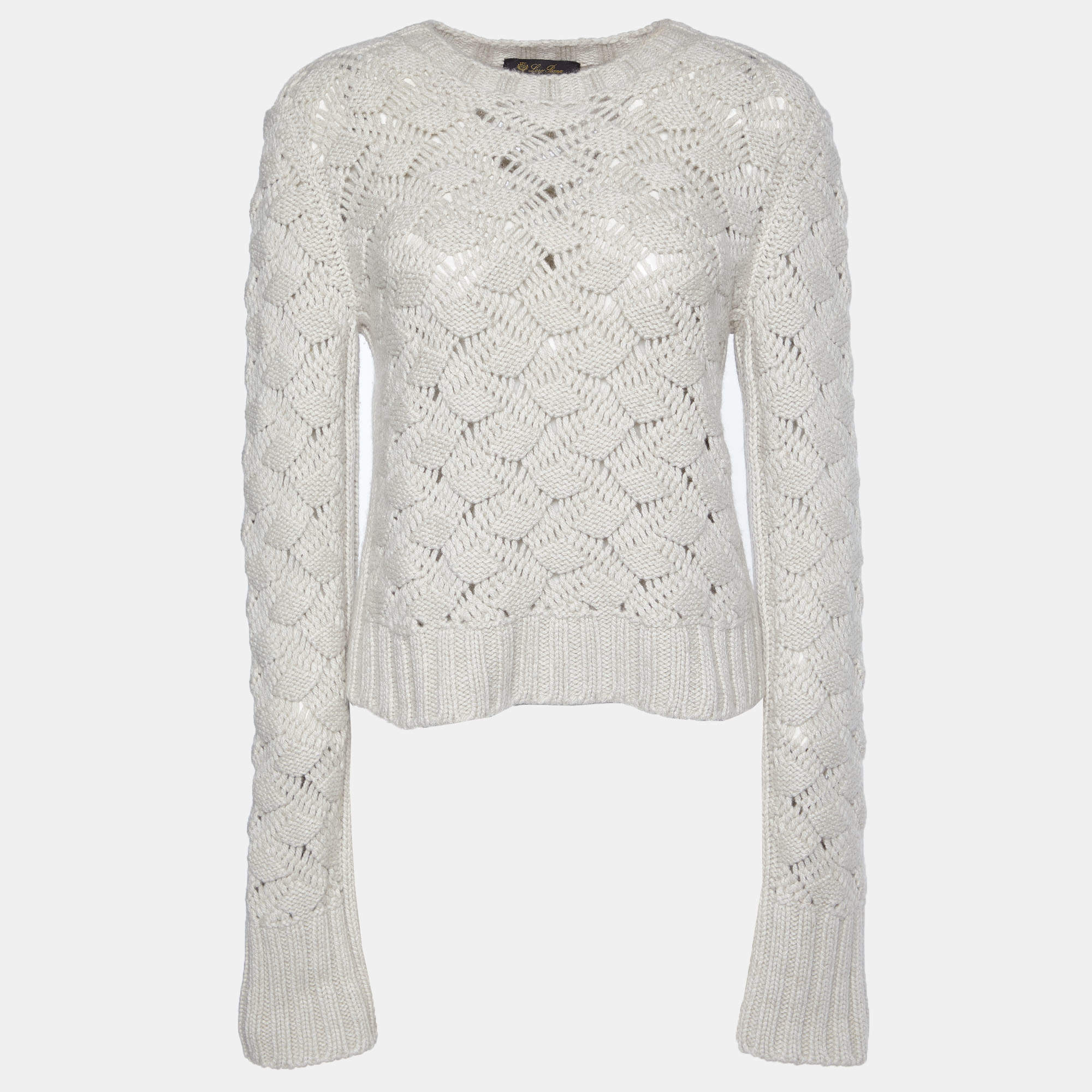 Pre Owned Loro Piana Pale Grey Chunky Cashmere Knit Sweater M