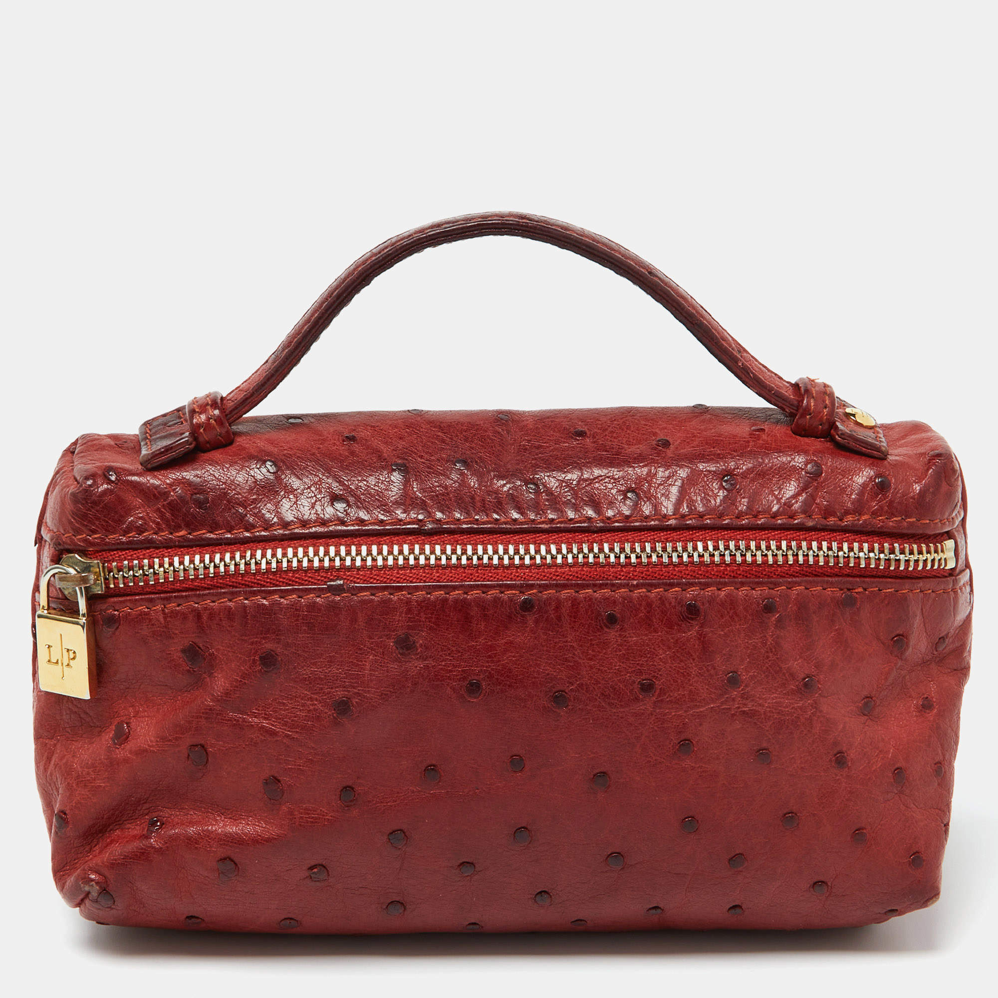 Pre Owned Loro Piana Brick Brown Ostrich Zip Pouch