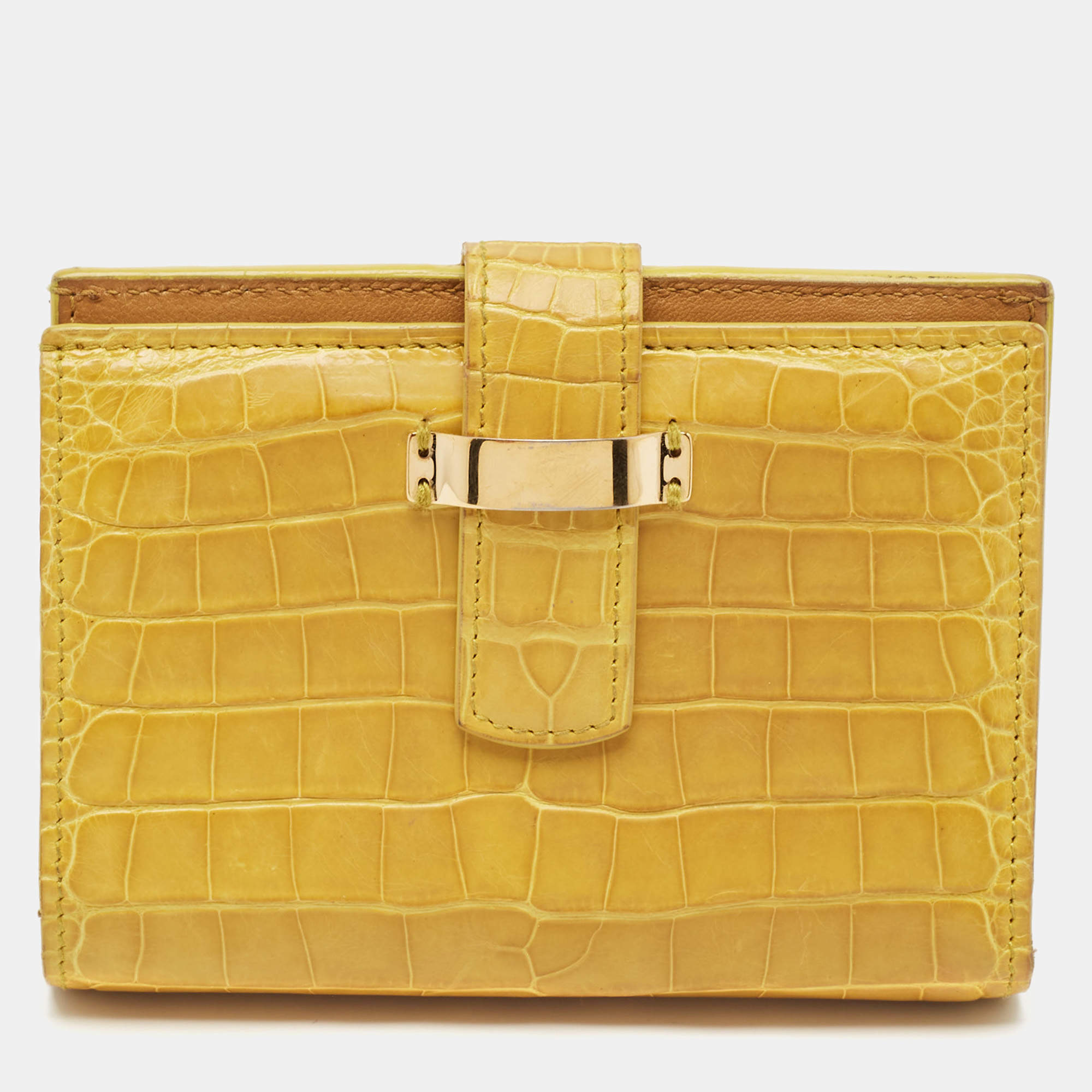 Loro Piana Yellow Crocodile Compact Wallet